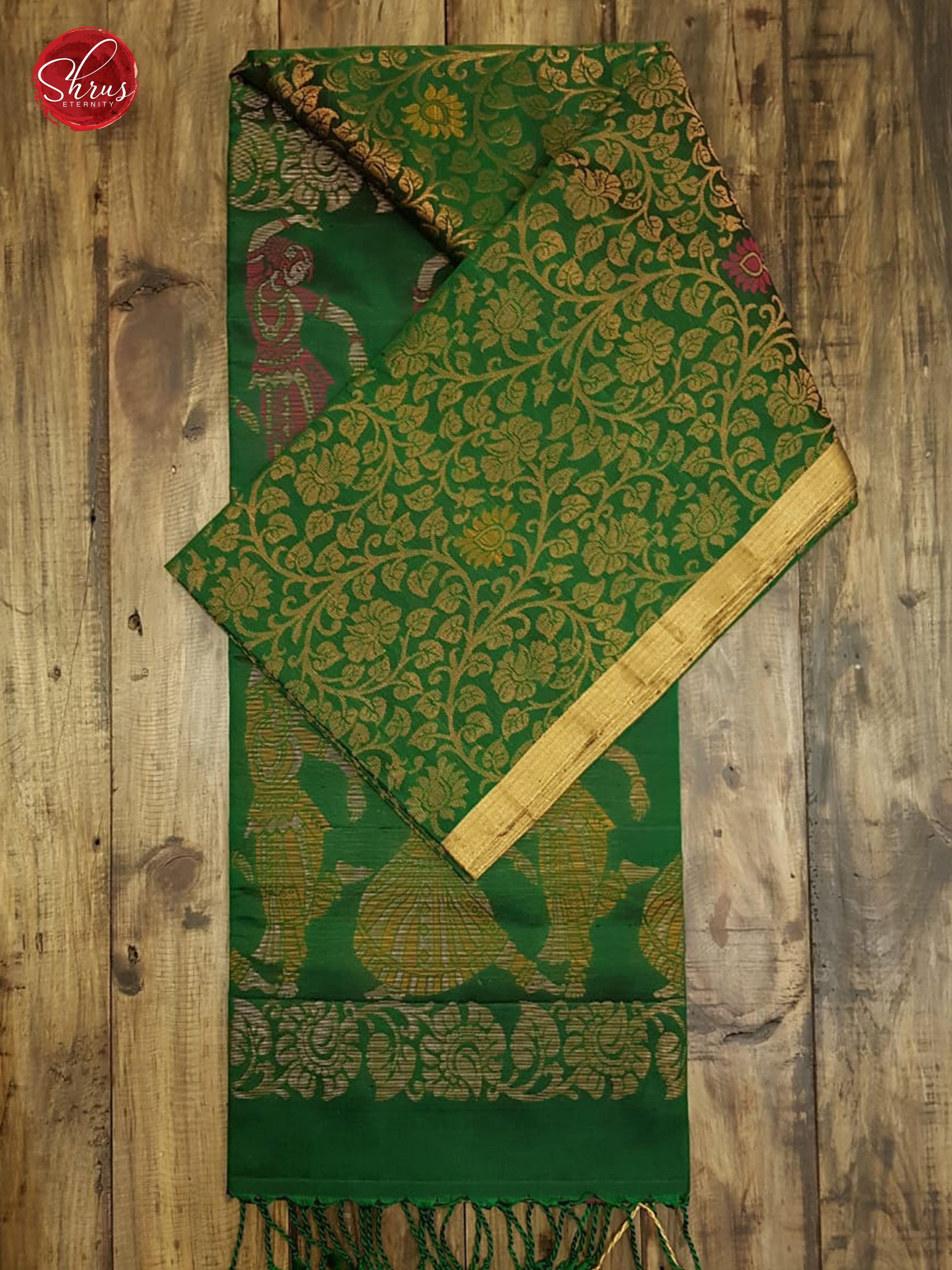 Dark green (Single Tone) - Soft silk with Gold Zari - Shop on ShrusEternity.com