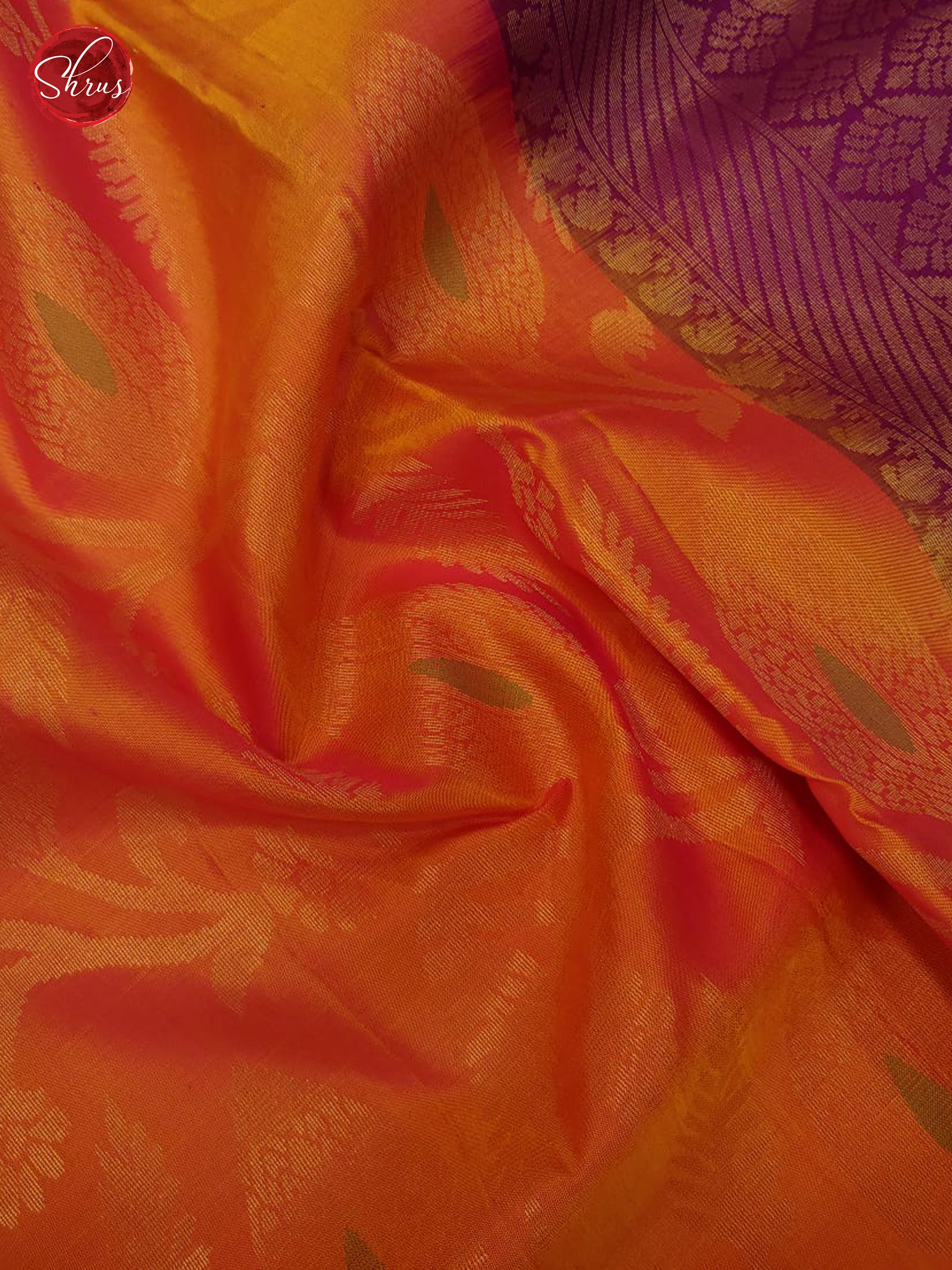 Orange & Purple - Soft Silk with Border & Gold Zari - Shop on ShrusEternity.com