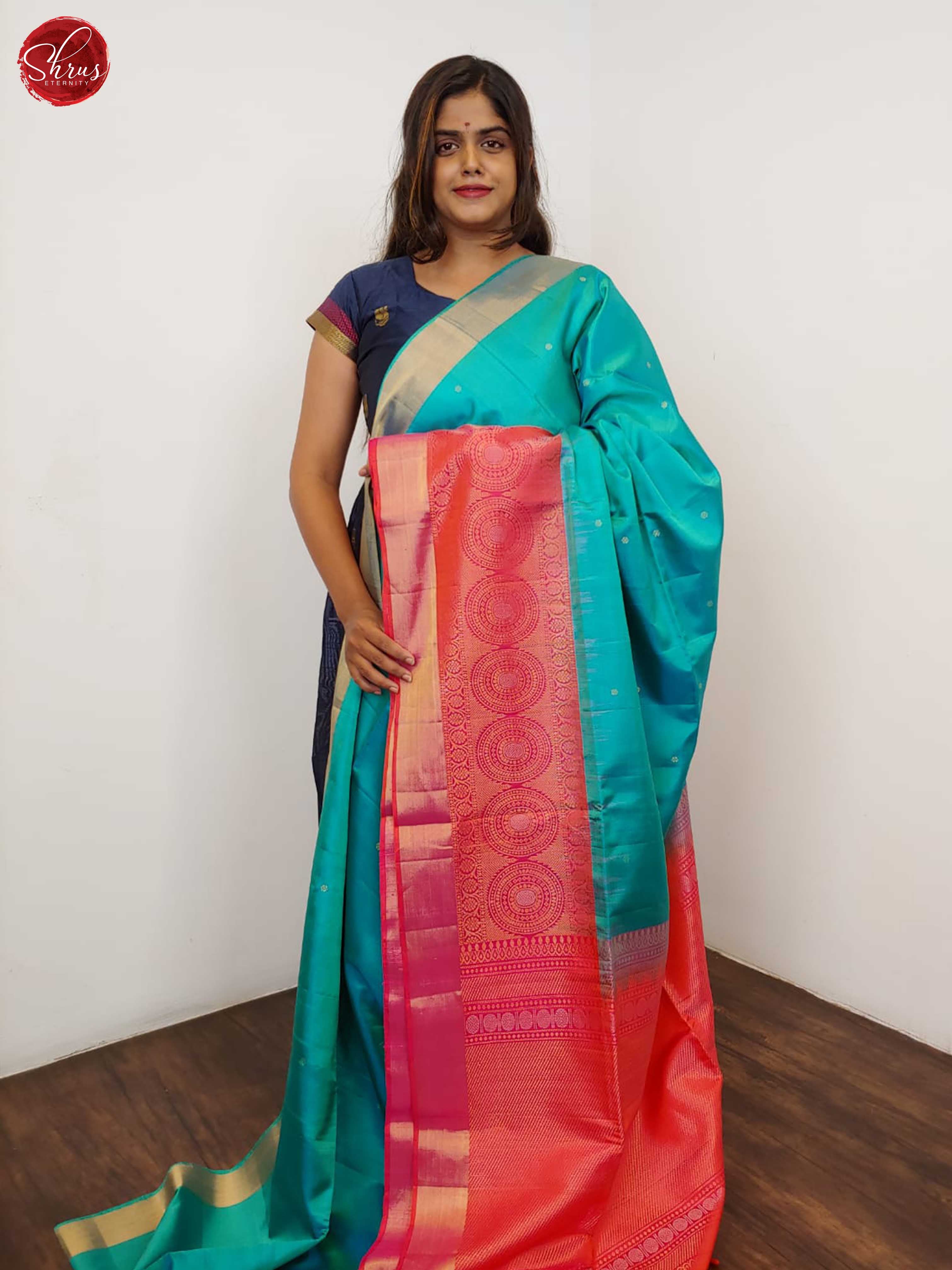 Teal Green & Pink - Soft Silk with Gold Zari - Shop on ShrusEternity.com