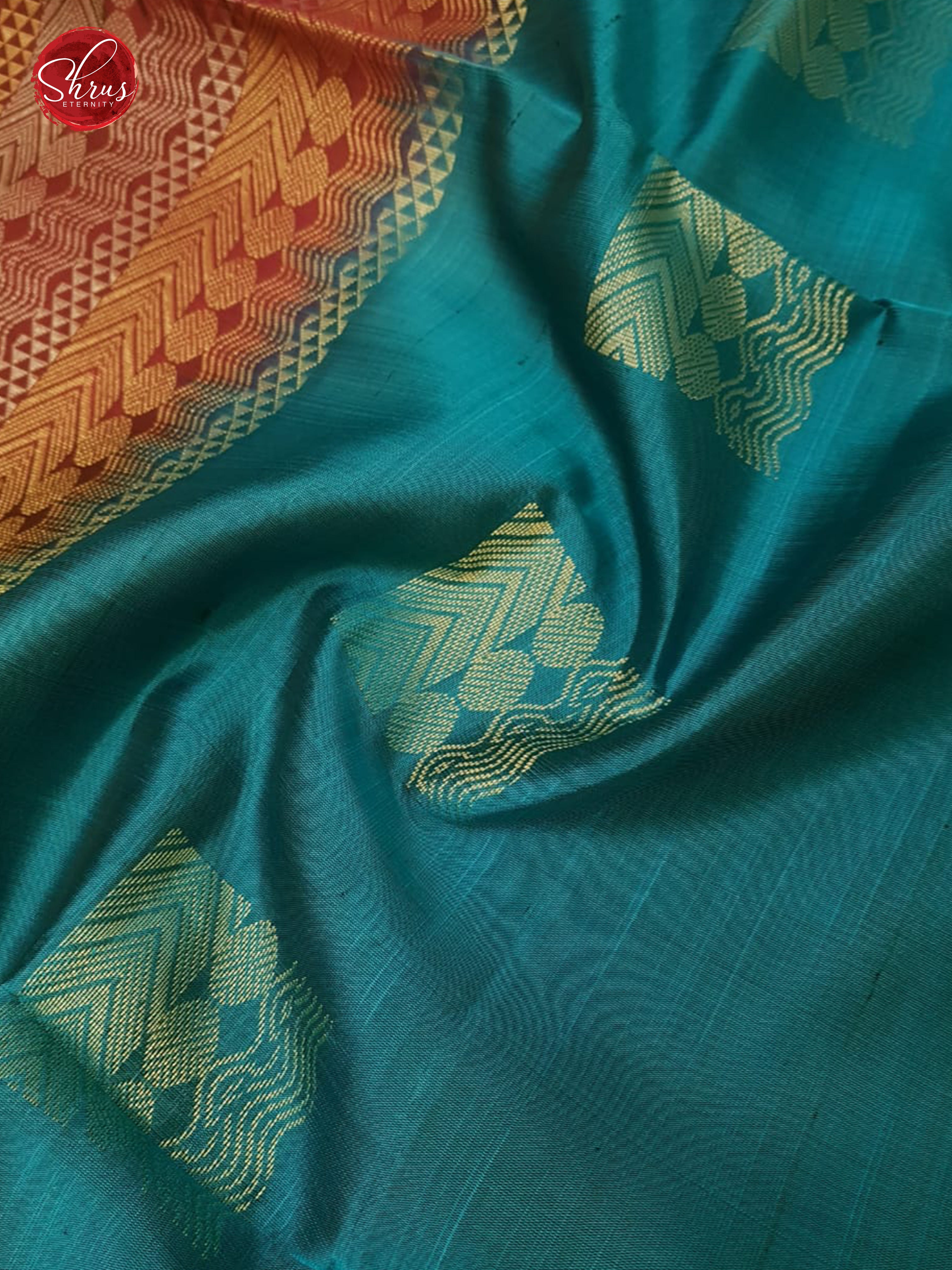 Teal Green & Brown - Soft Silk with Gold Zari - Shop on ShrusEternity.com