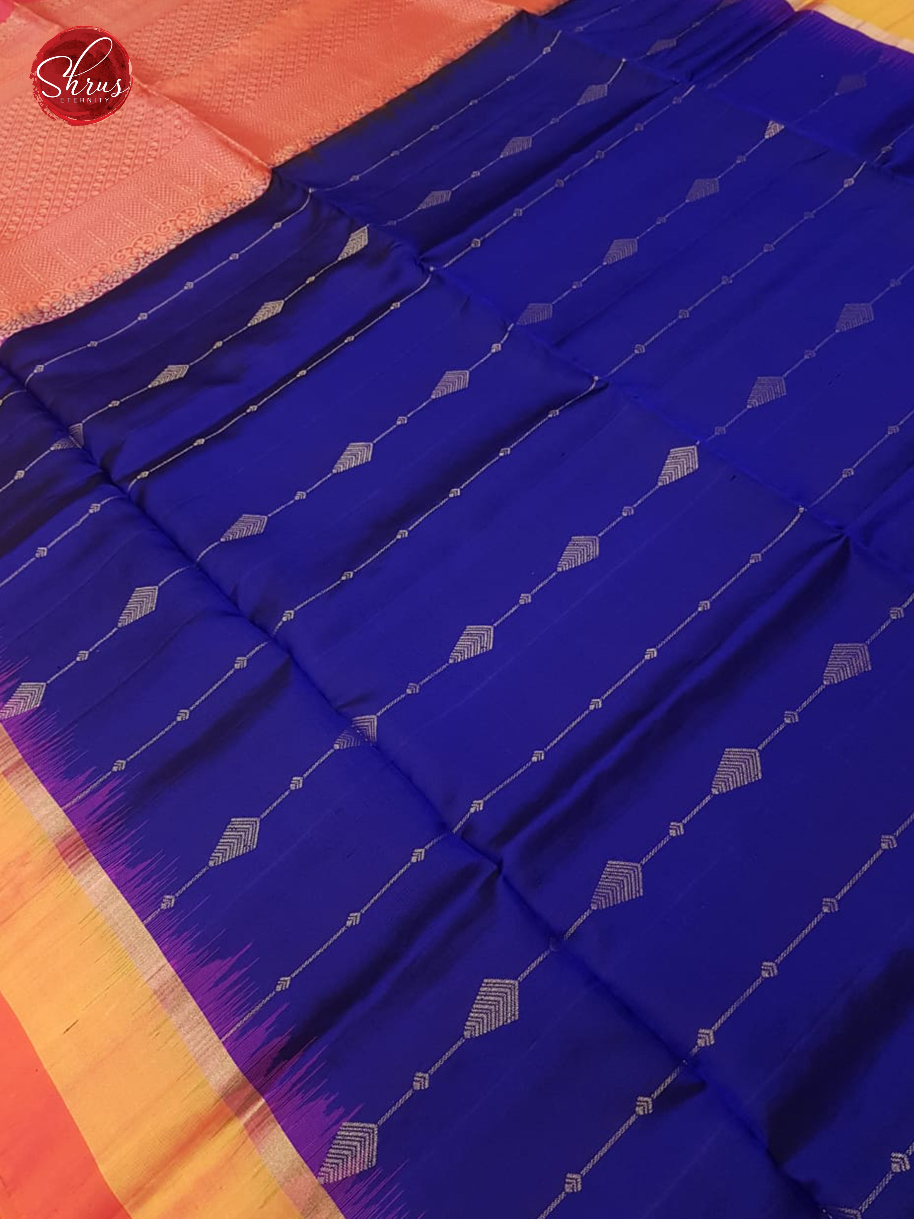 Blue & Orangish Pink - Soft Silk with Gold zari - Shop on ShrusEternity.com