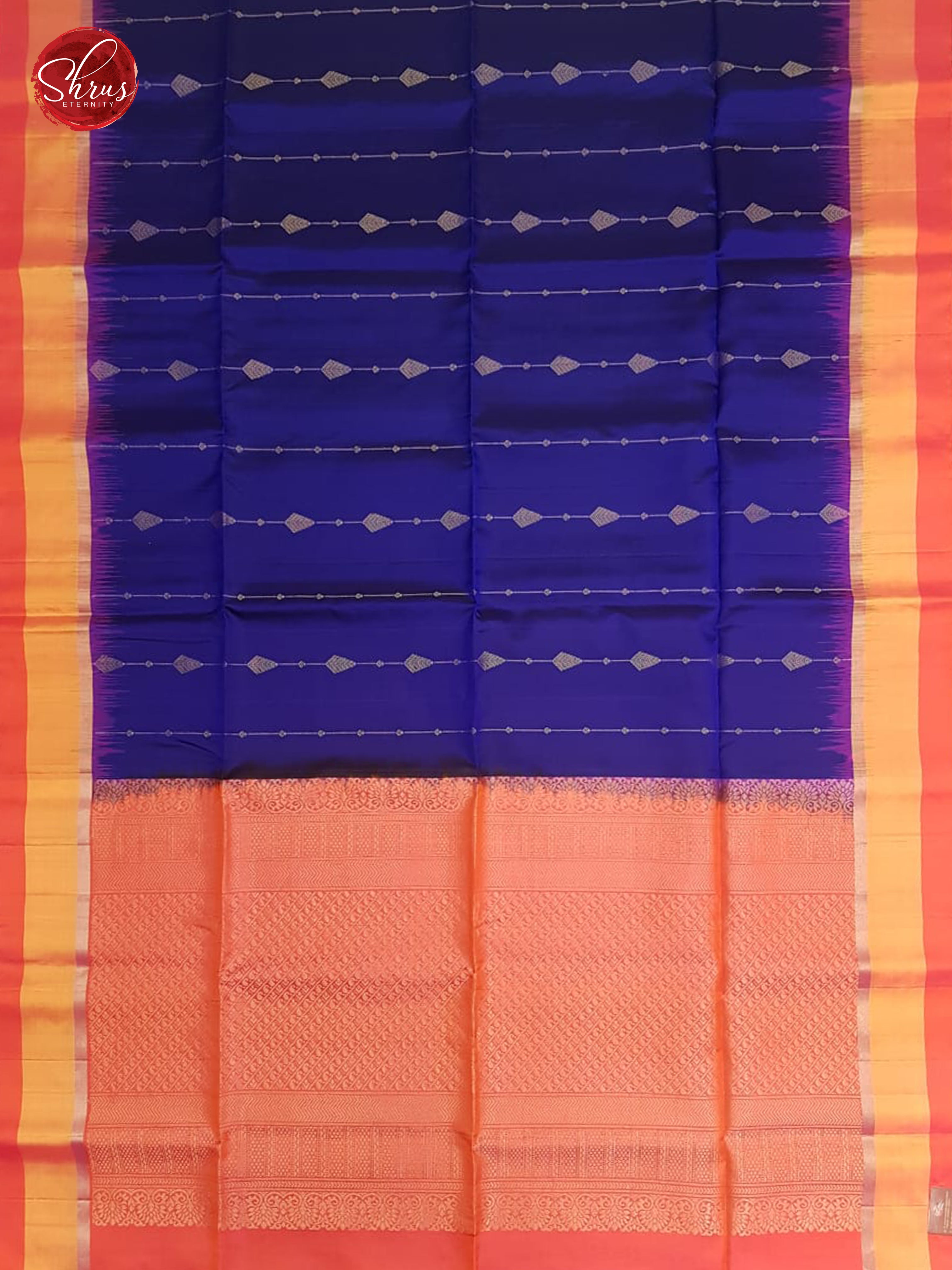 Blue & Orangish Pink - Soft Silk with Gold zari - Shop on ShrusEternity.com