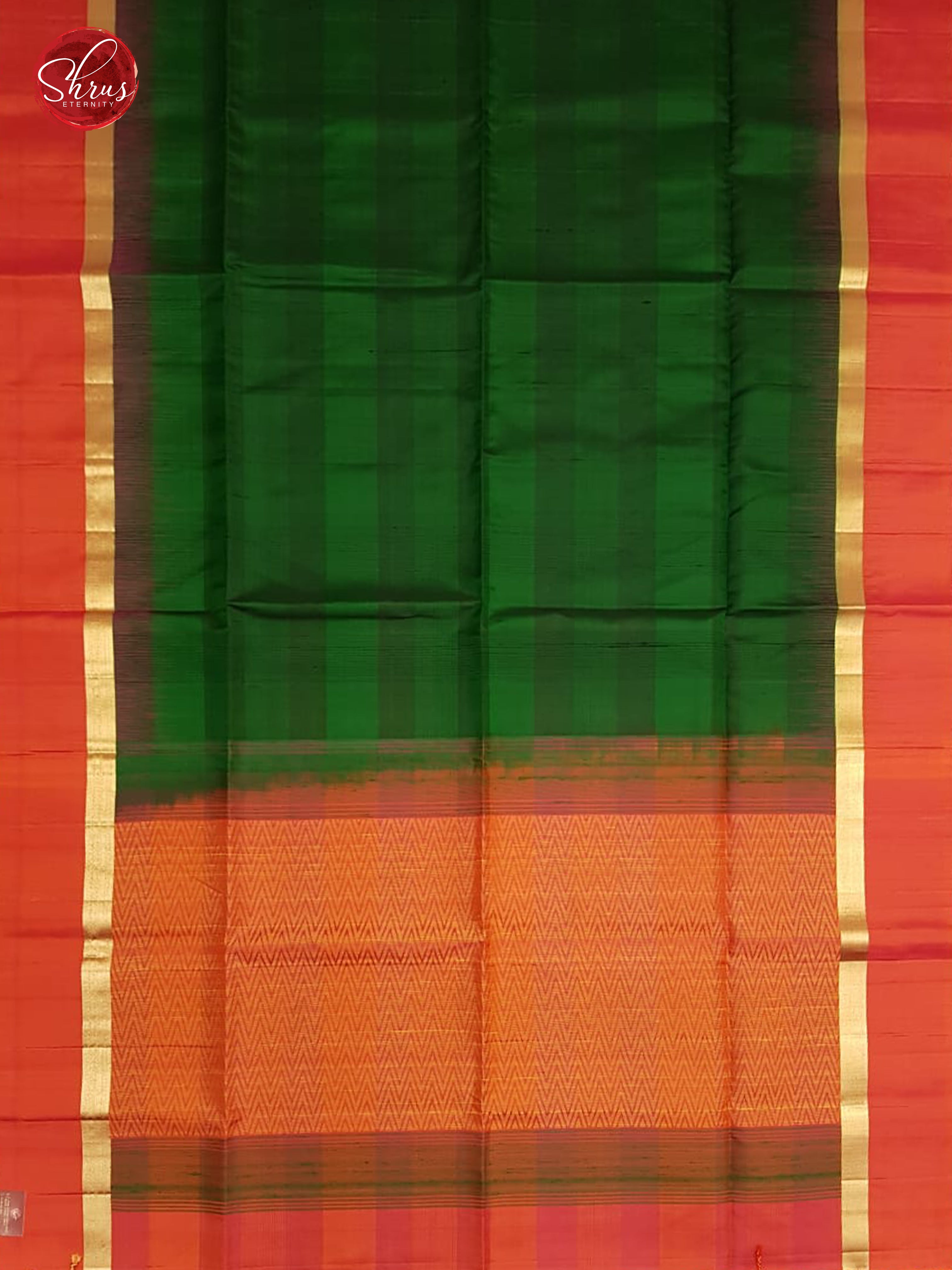 Green & Orangish Pink - Soft Silk with Border & Gold Zari - Shop on ShrusEternity.com