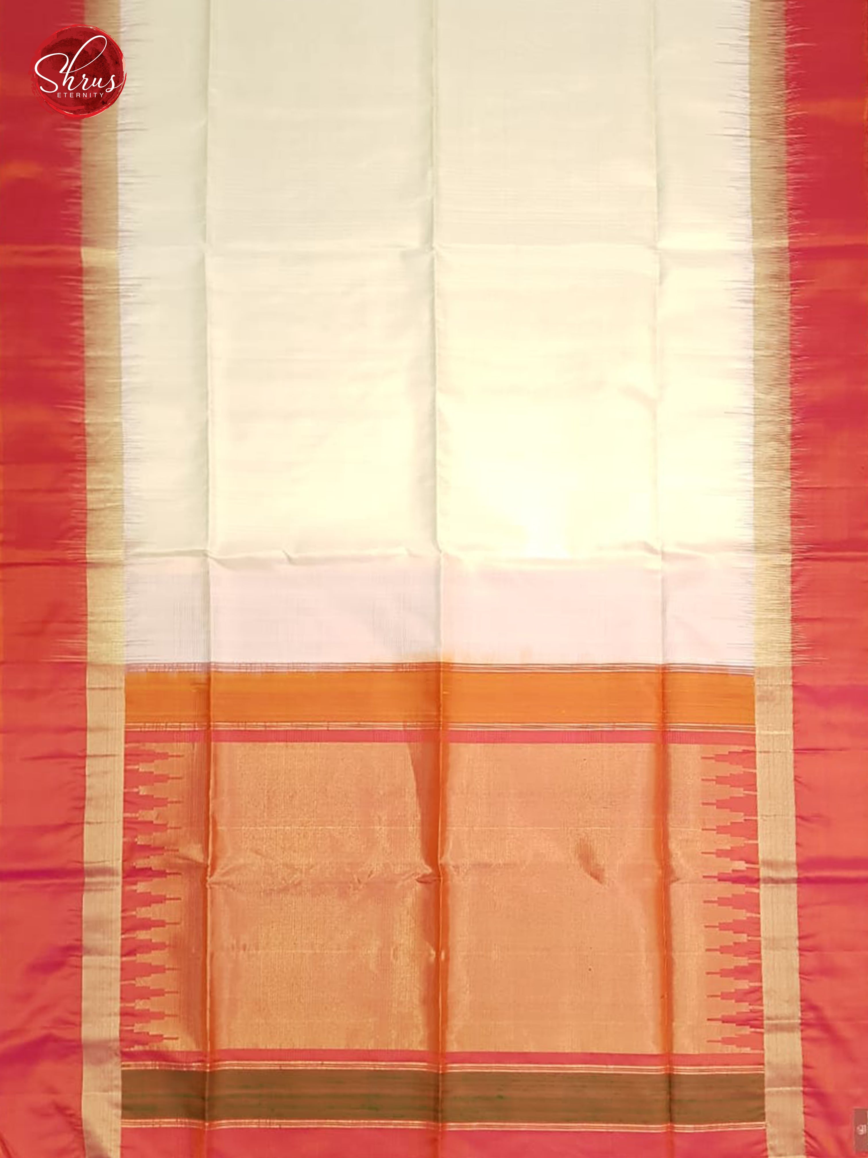 Cream & Orangish Pink - Soft Silk with Border & Gold Zari - Shop on ShrusEternity.com