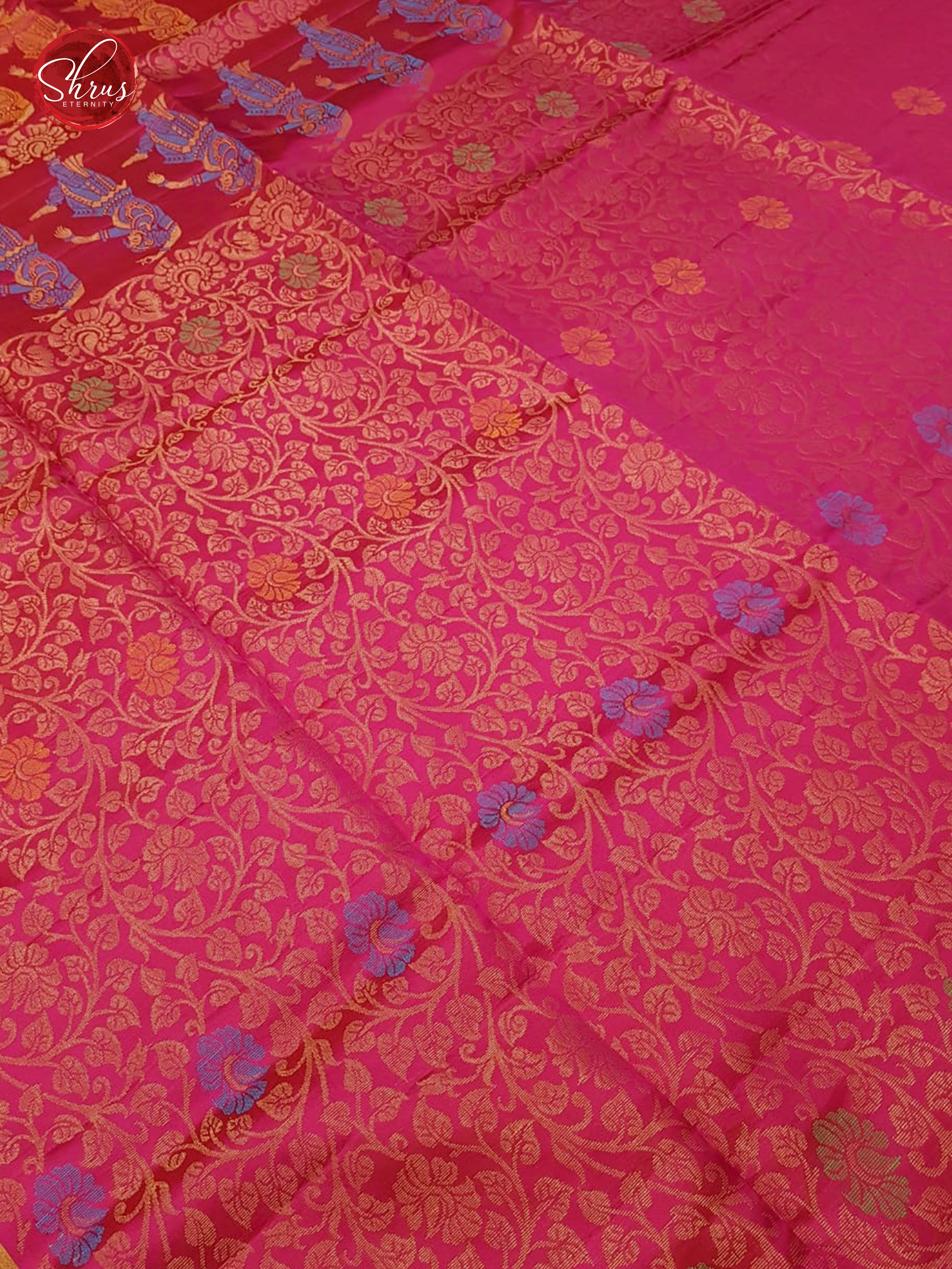 Pink(Single Tone) -Borderless Soft Silk with Gold Zari - Shop on ShrusEternity.com