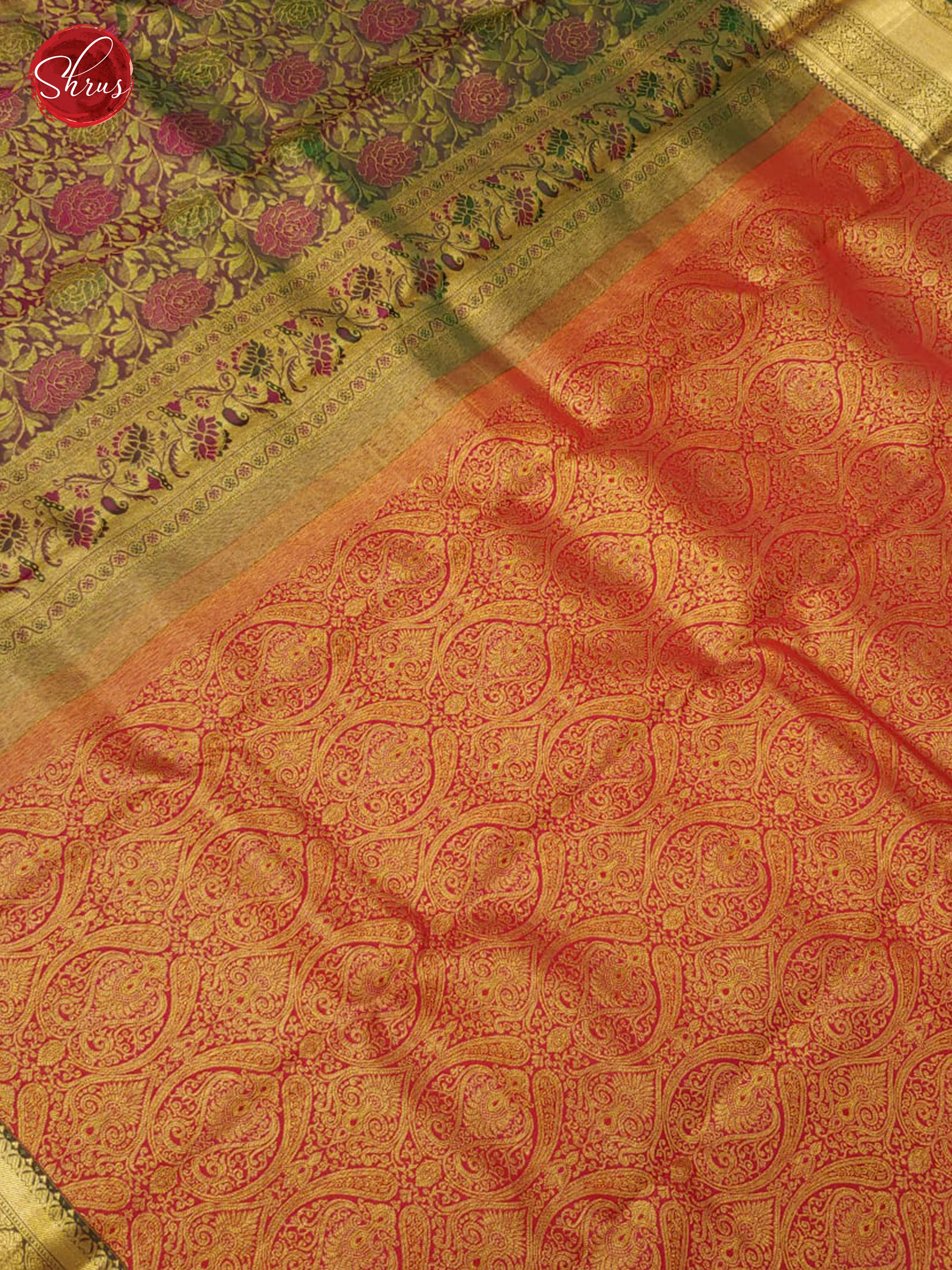 Brick Red & Dark Purple - Kanchipuram Silk with Border & Gold Zari - Shop on ShrusEternity.com