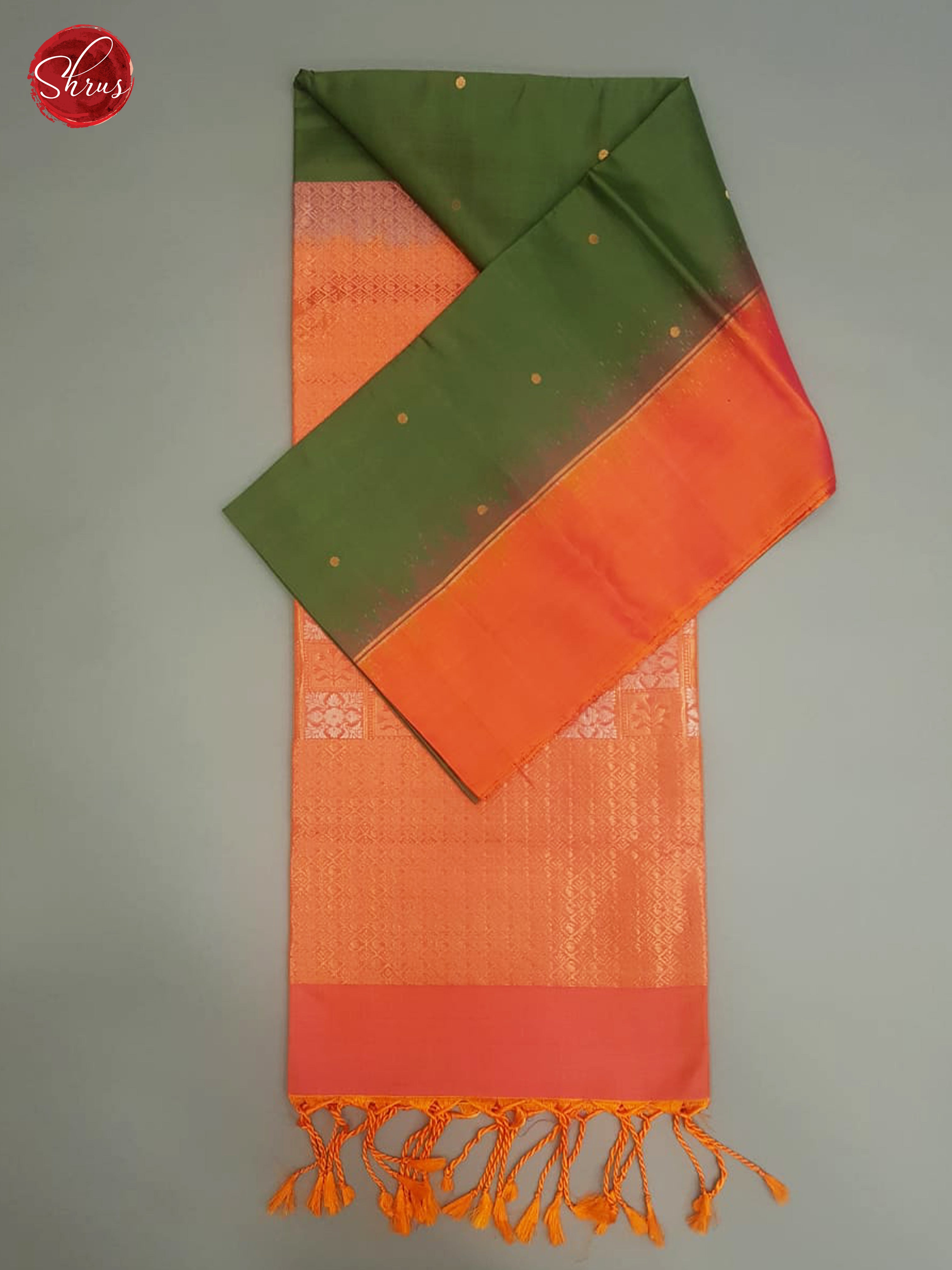 Green & Orange - Soft Silk with Border & Gold Zari - Shop on ShrusEternity.com