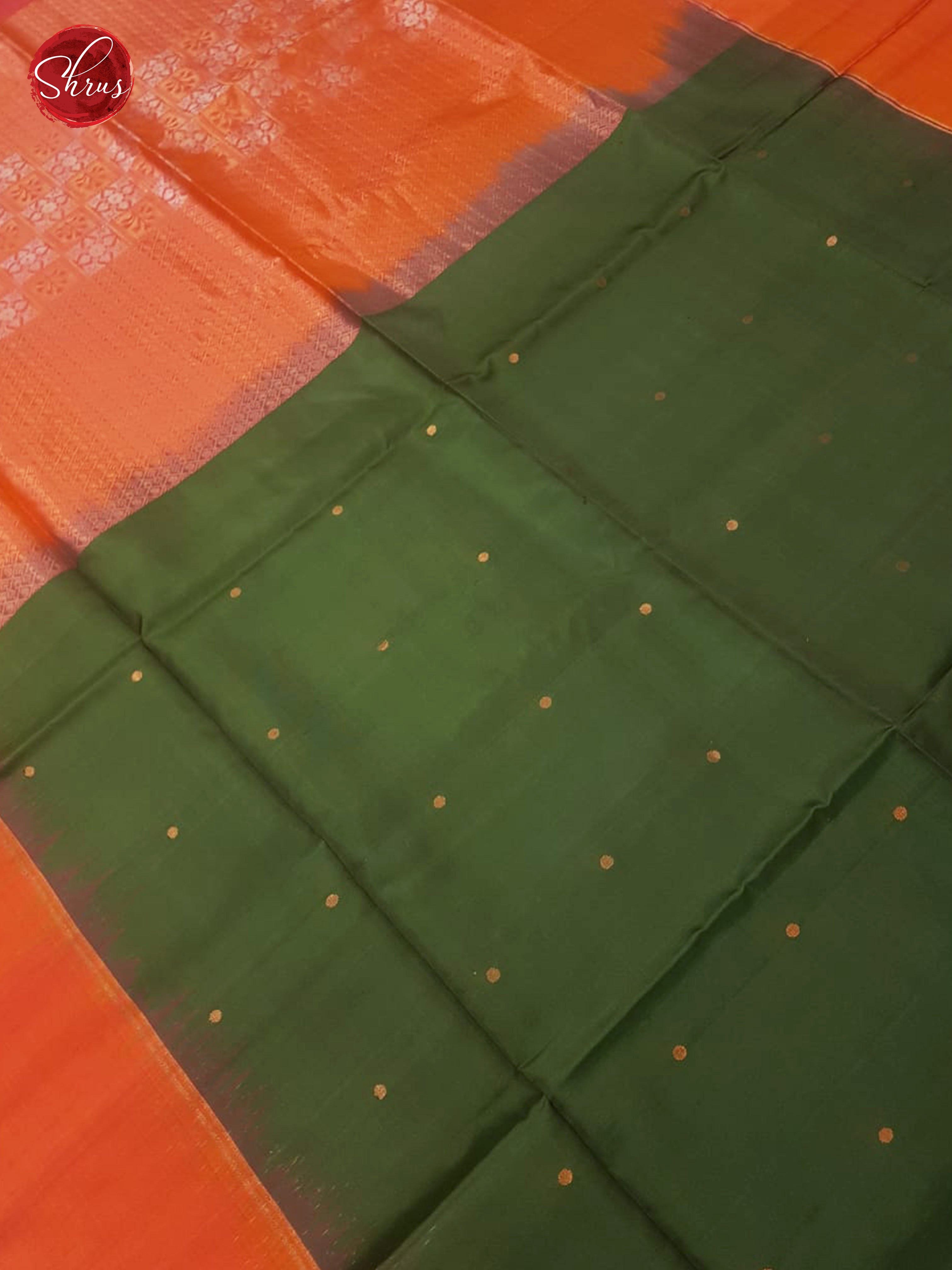 Green & Orange - Soft Silk with Border & Gold Zari - Shop on ShrusEternity.com
