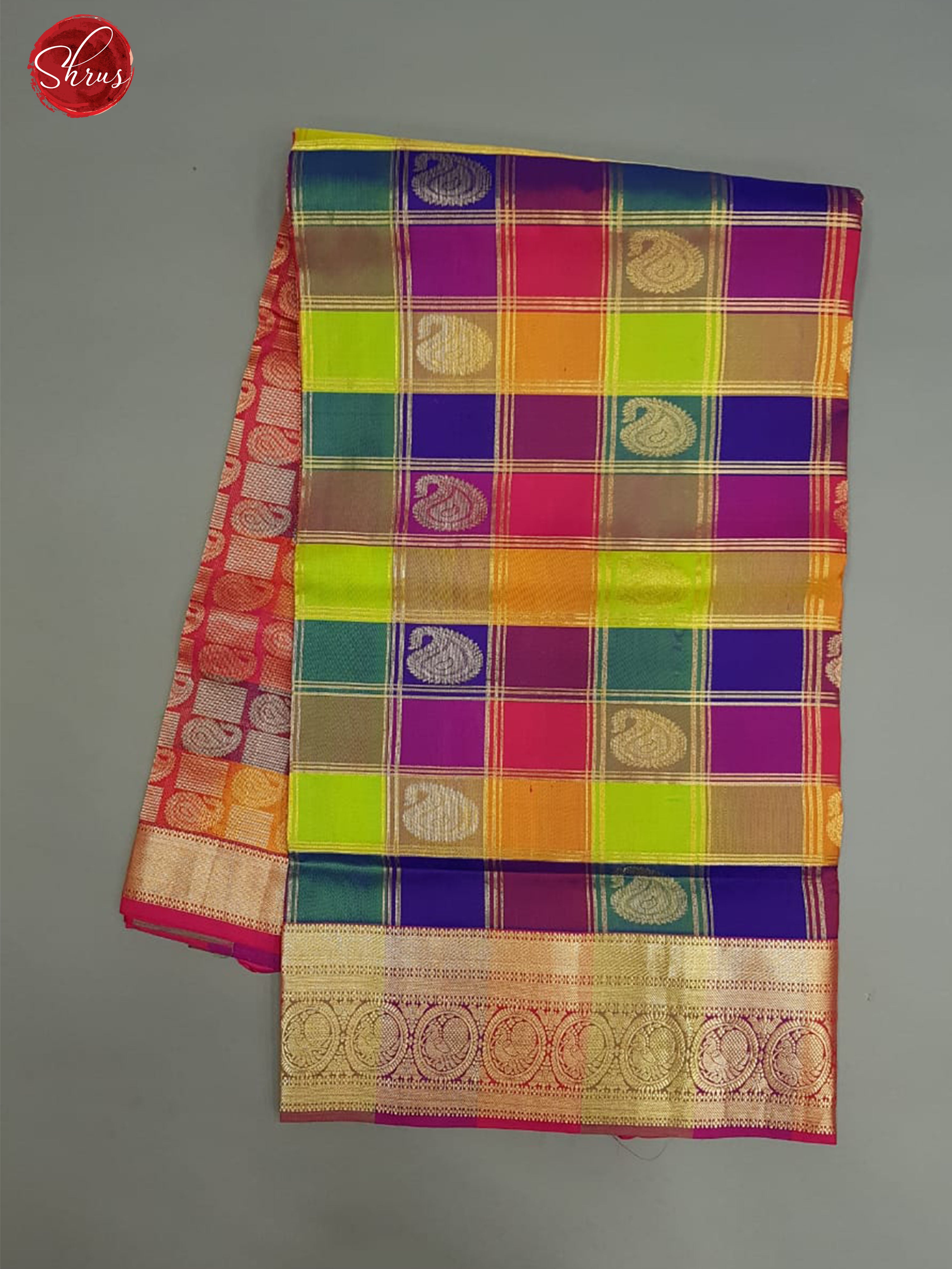 Multicolor & Majenta- Soft Silk with Border & Gold Zari - Shop on ShrusEternity.com