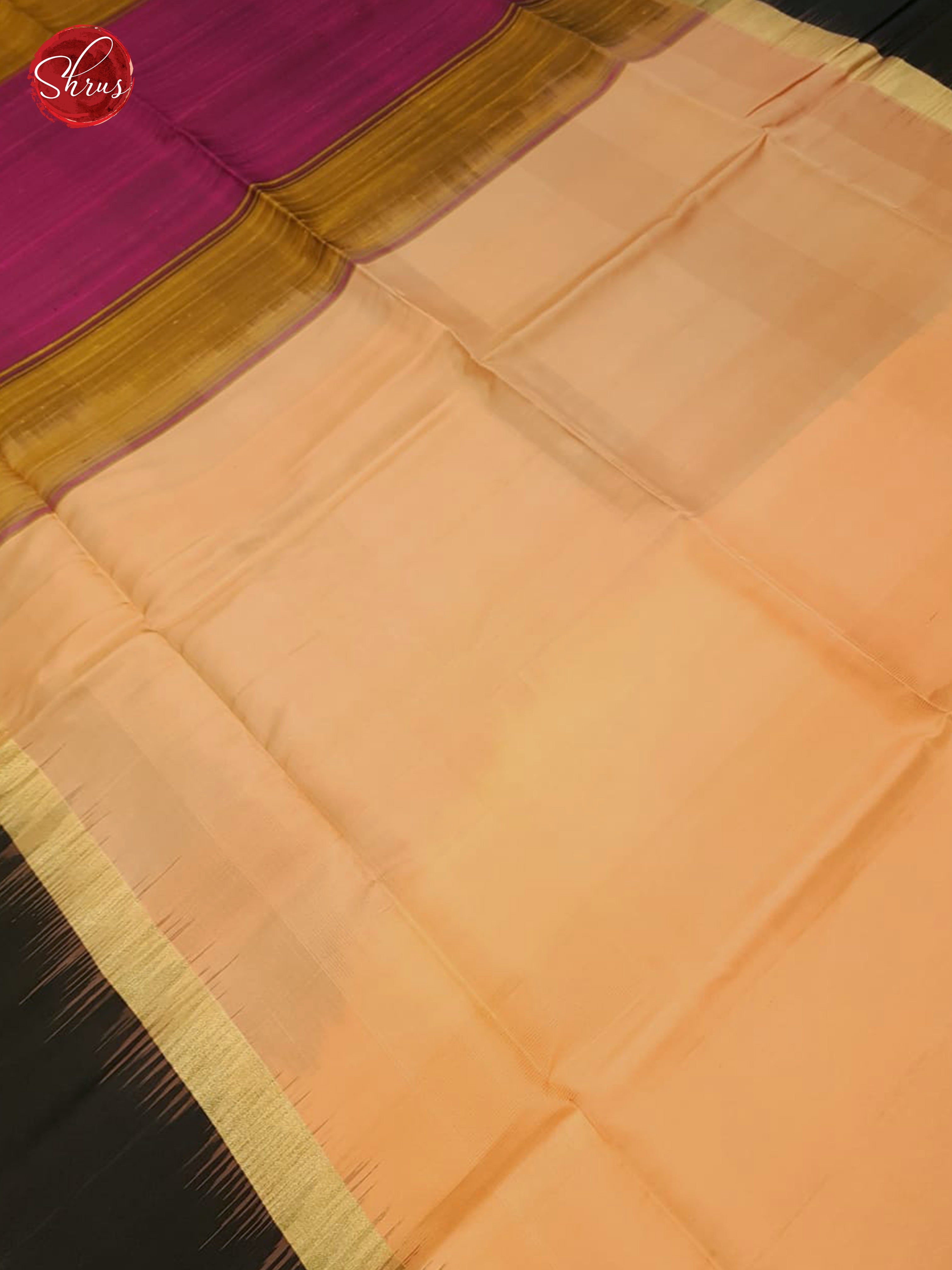 Peach & Black - Soft Silk with Border & Gold zari - Shop on ShrusEternity.com