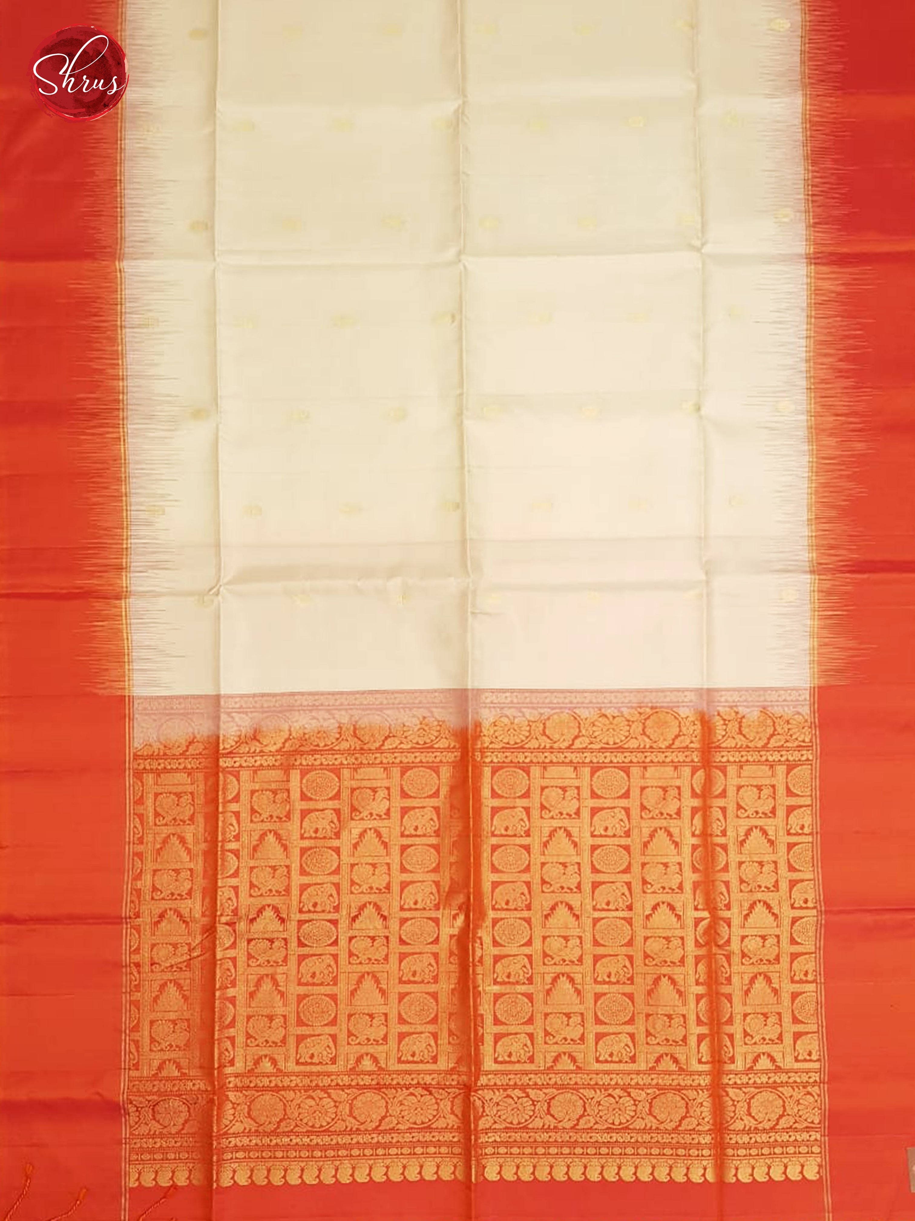 Cream & Orange - Soft Silk with Border & Gold Zari - Shop on ShrusEternity.com