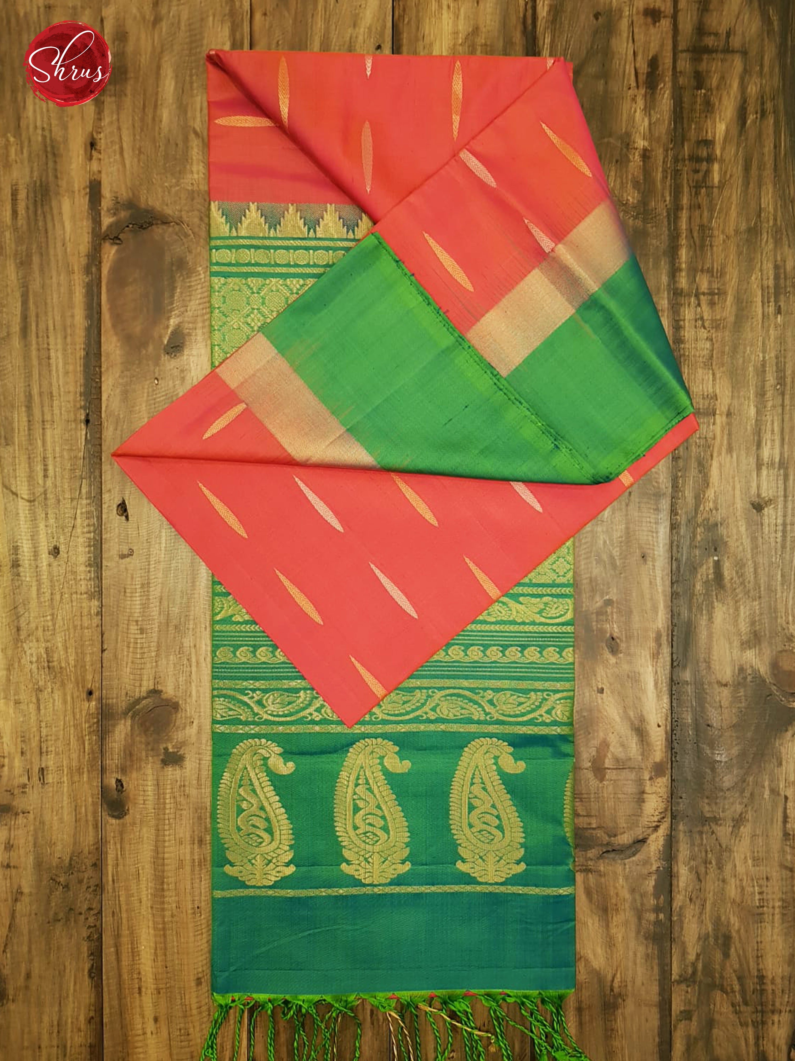 Pink & Green - Soft Silk with Border & Gold Zari - Shop on ShrusEternity.com