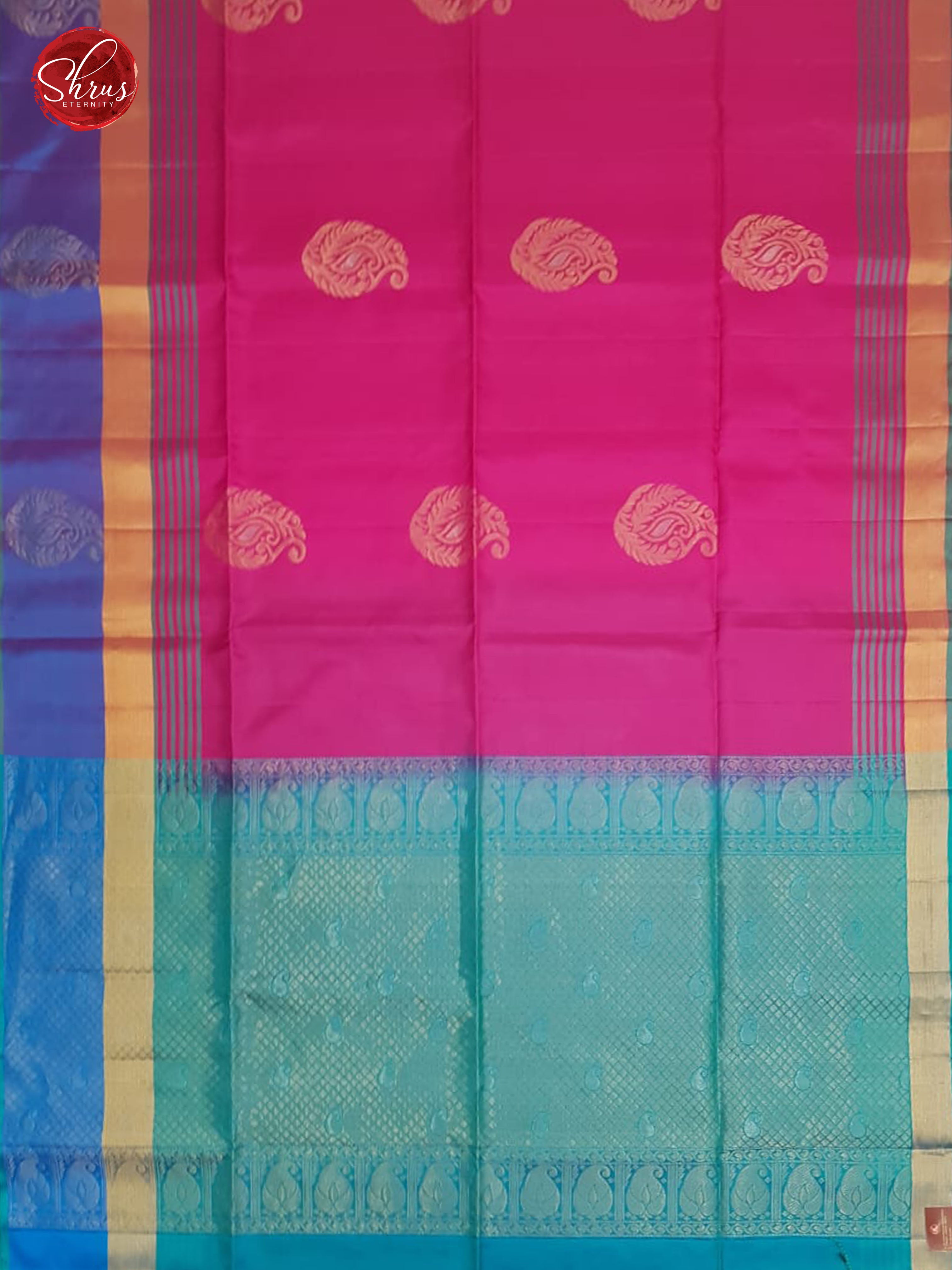 Pink & Teal - Soft Silk with Border & Gold Zari - Shop on ShrusEternity.com