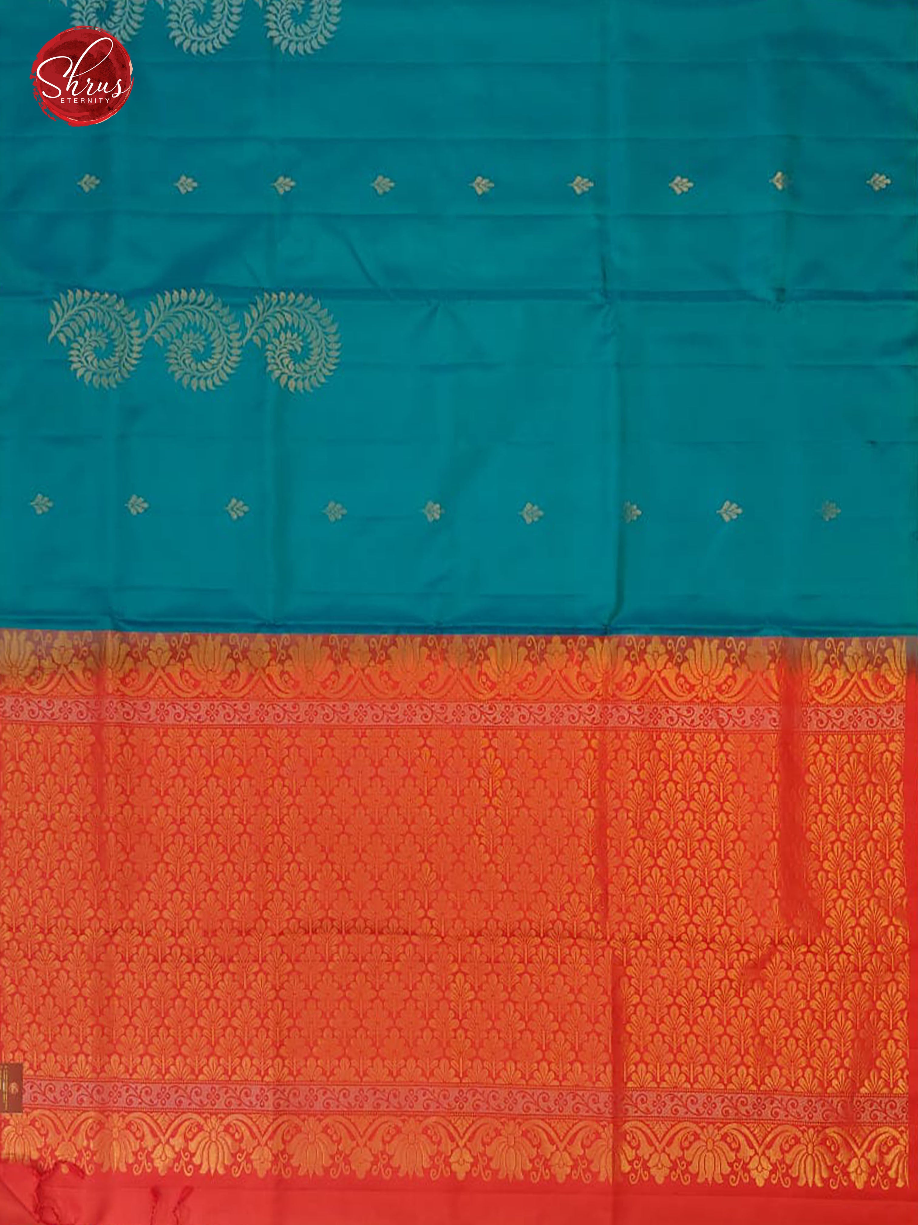 Rama Blue & Orangish Pink - Borderless Soft Silk with Gold Zari - Shop on ShrusEternity.com