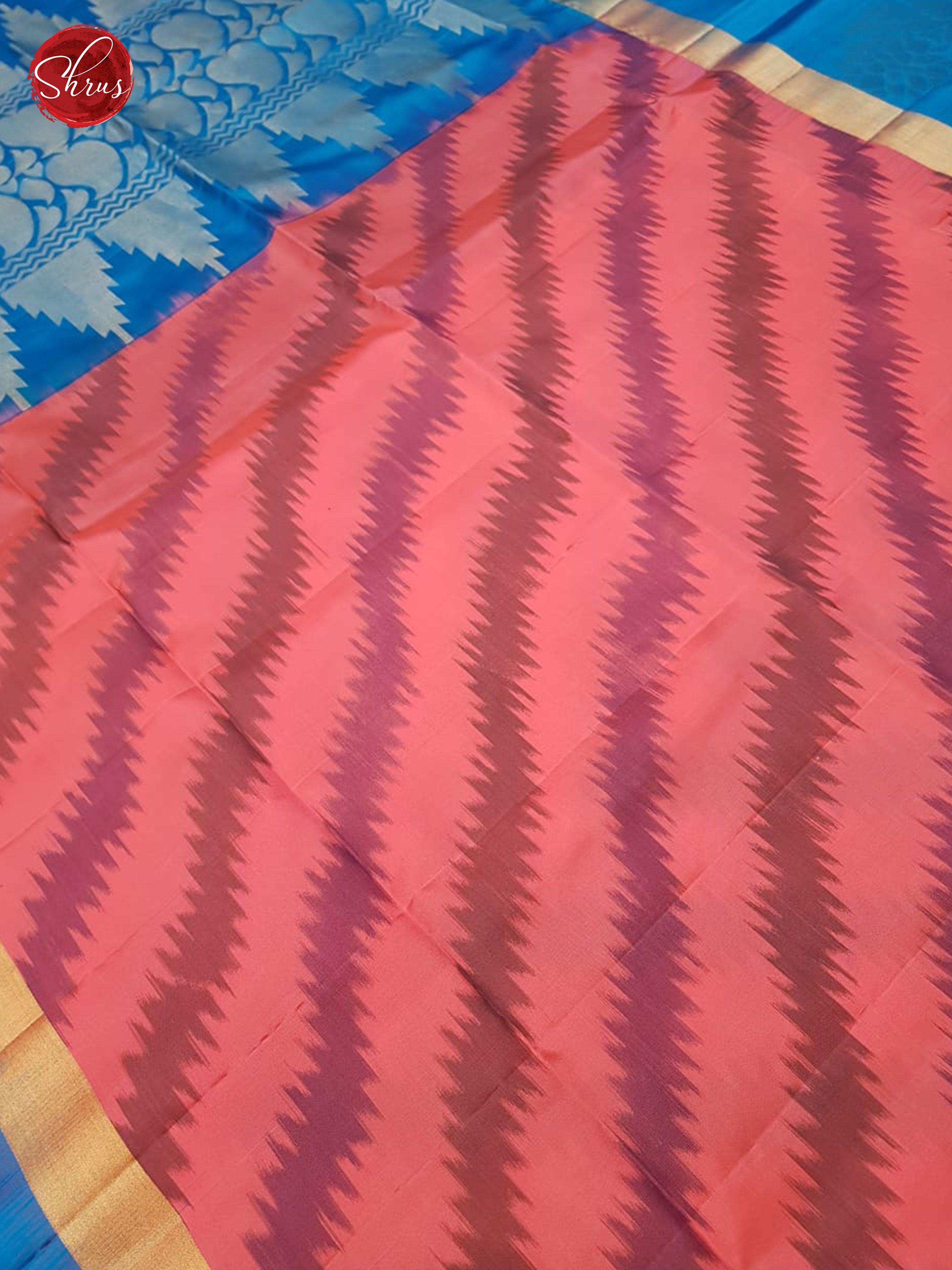 Pink & Blue - Soft Silk with Border & Gold Zari - Shop on ShrusEternity.com