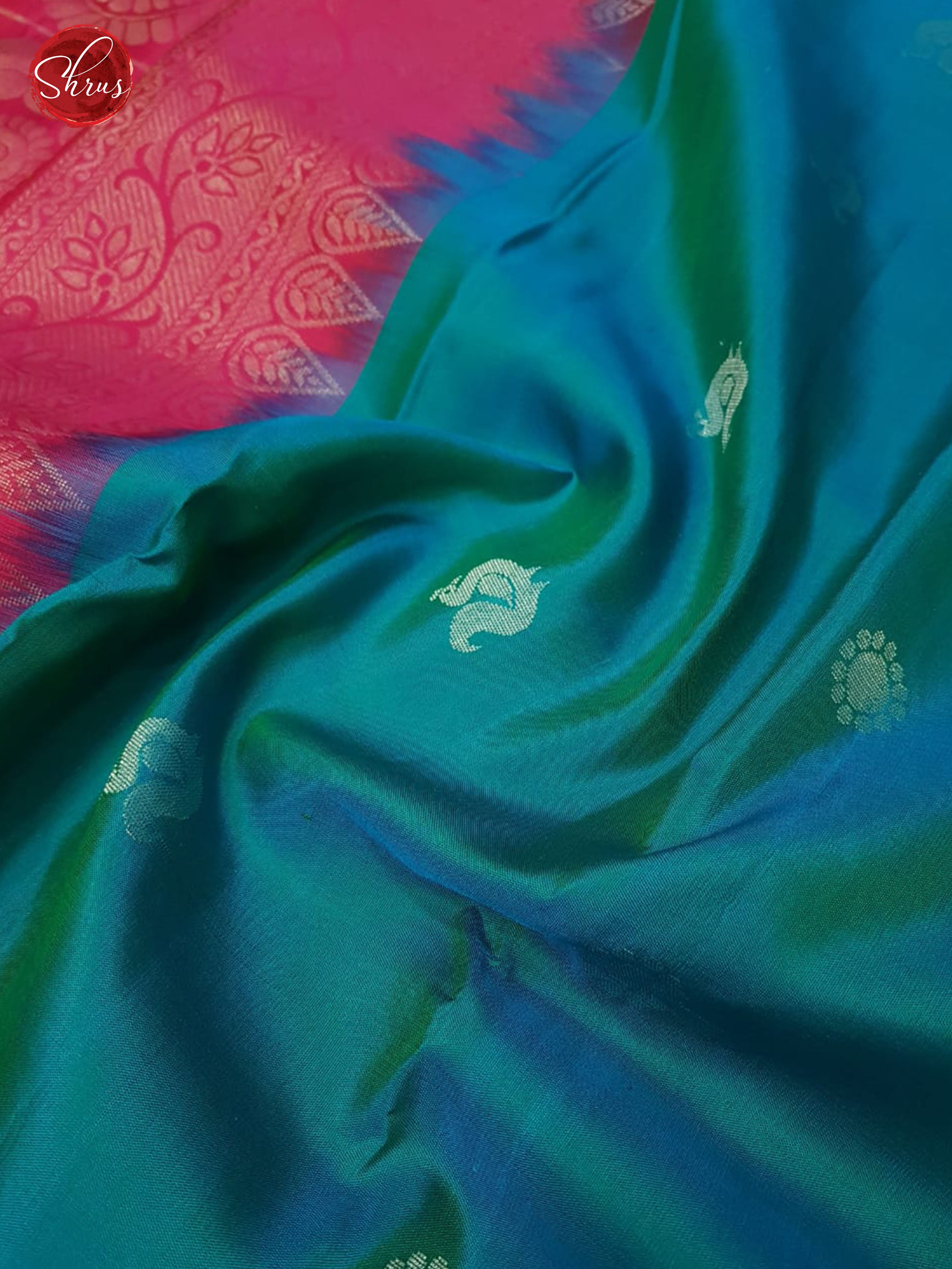Teal Green & Pink - Soft Silk with Border & Gold Zari - Shop on ShrusEternity.com