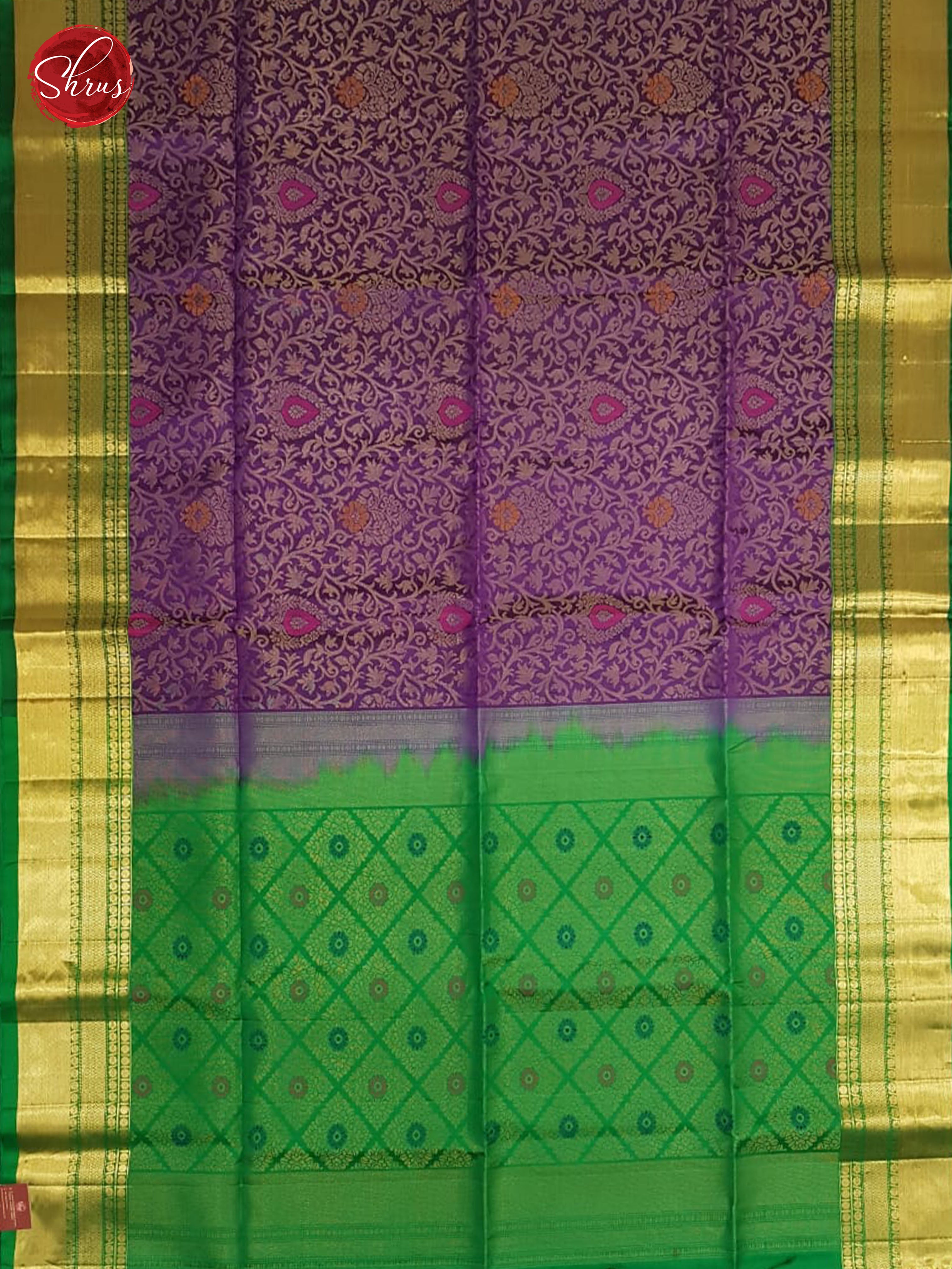 Purple & Green - Soft Silk with Border &  Gold Zari - Shop on ShrusEternity.com