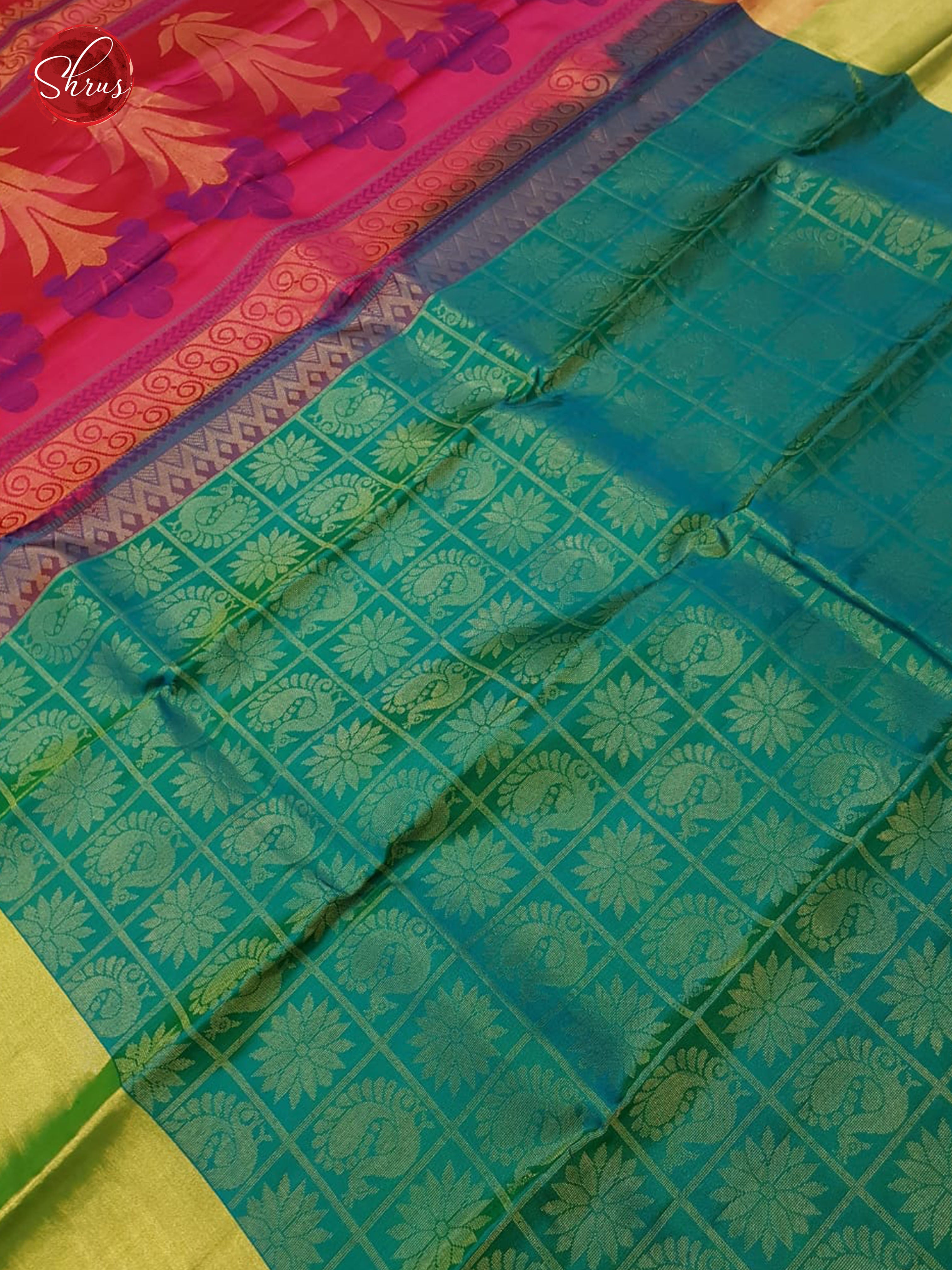 Green & Pink  - Soft Silk with Gold Zari & Border - Shop on ShrusEternity.com