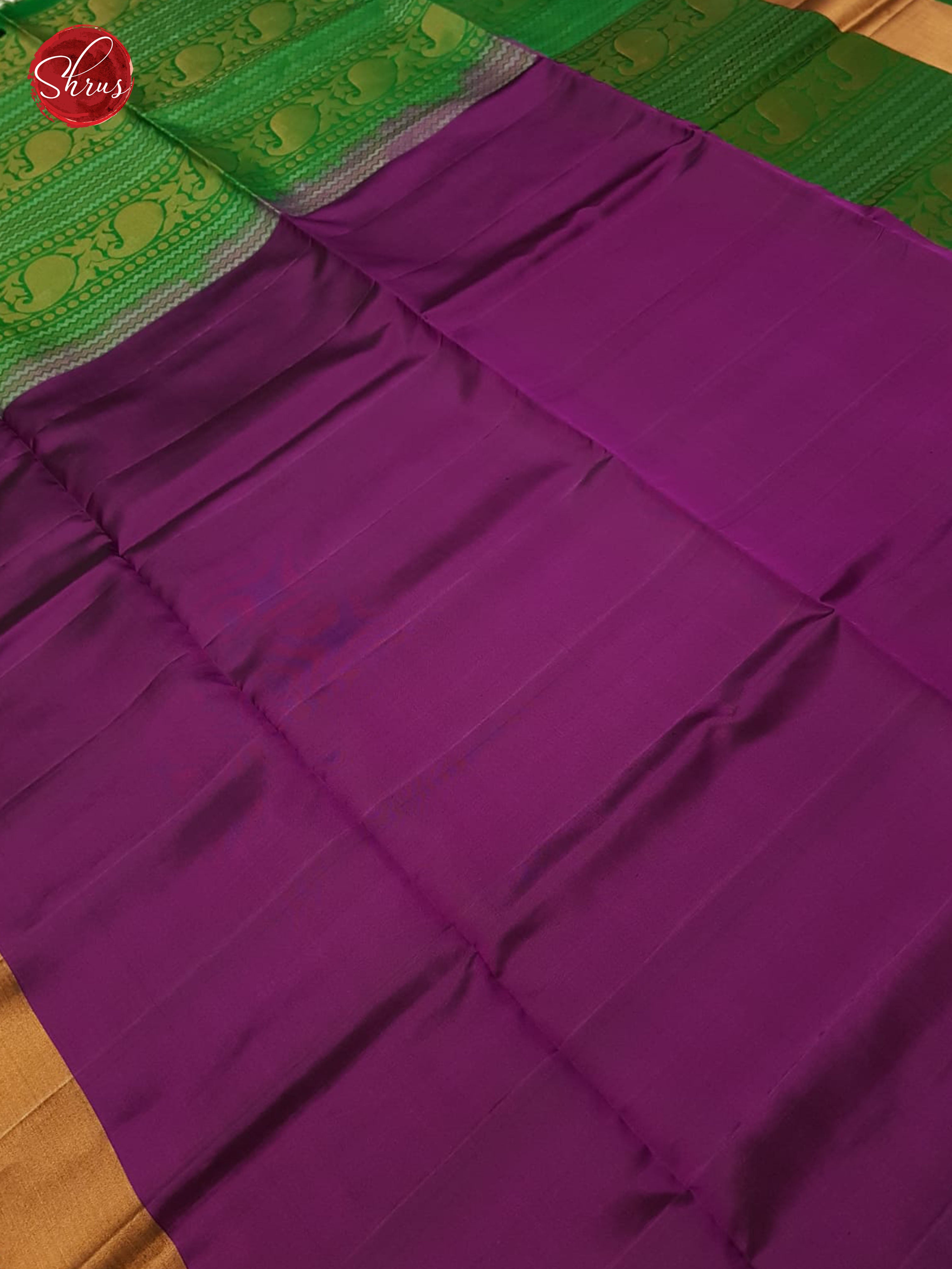 Purple & Green - Soft Silk with Border & Gold Zari - Shop on ShrusEternity.com