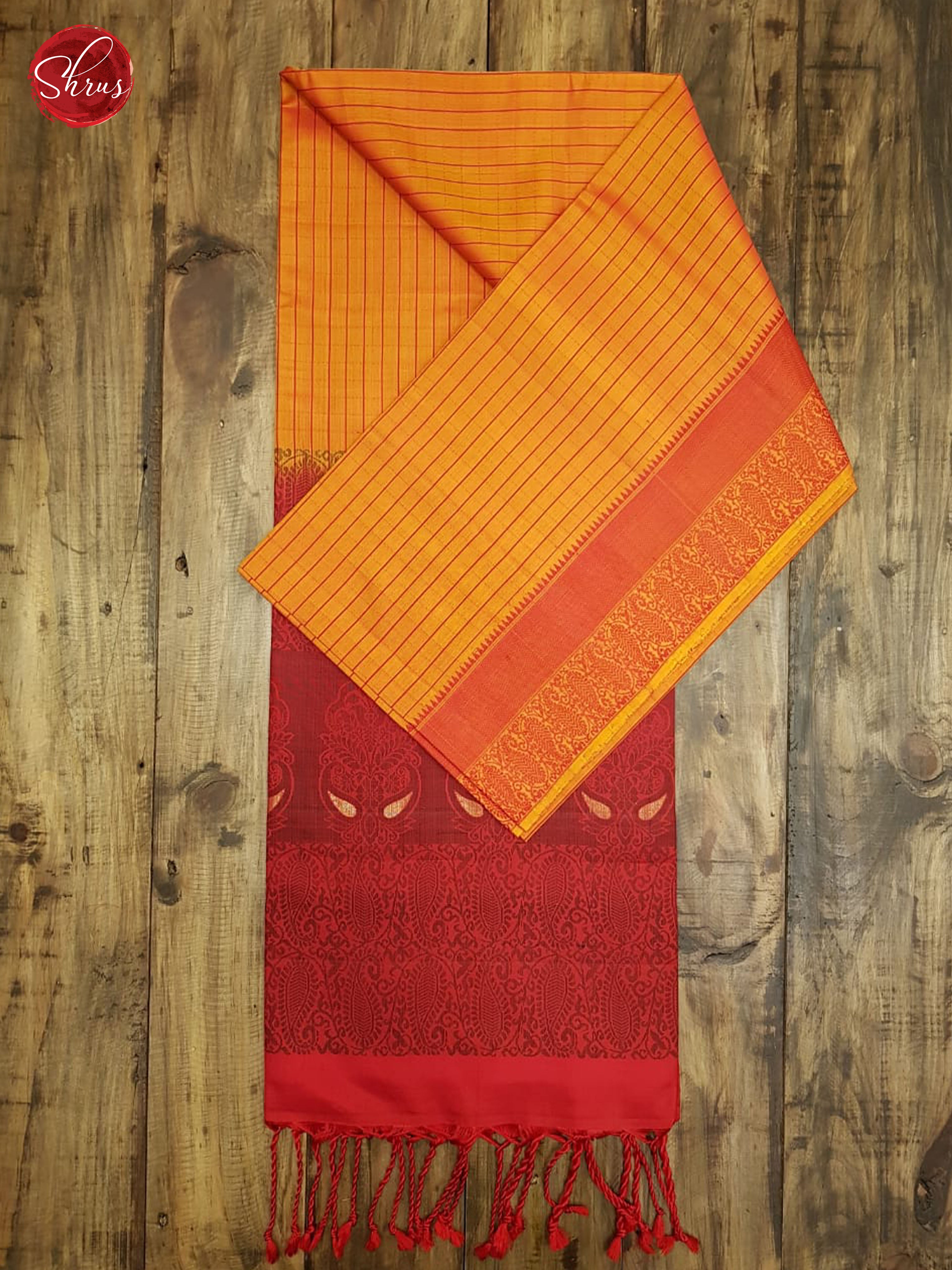 Mustard Orange & Red - Soft Silk with Border & Gold Zari - Shop on ShrusEternity.com