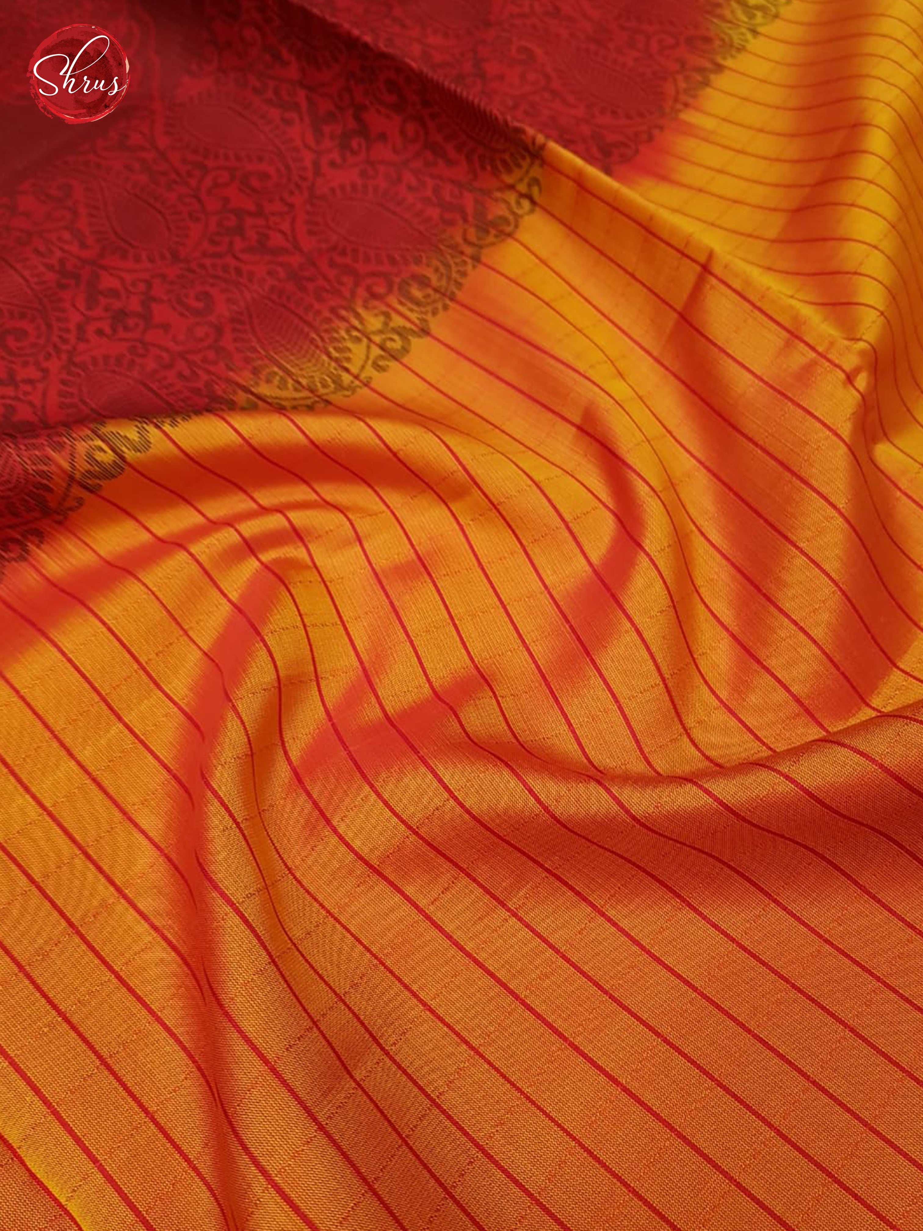 Mustard Orange & Red - Soft Silk with Border & Gold Zari - Shop on ShrusEternity.com