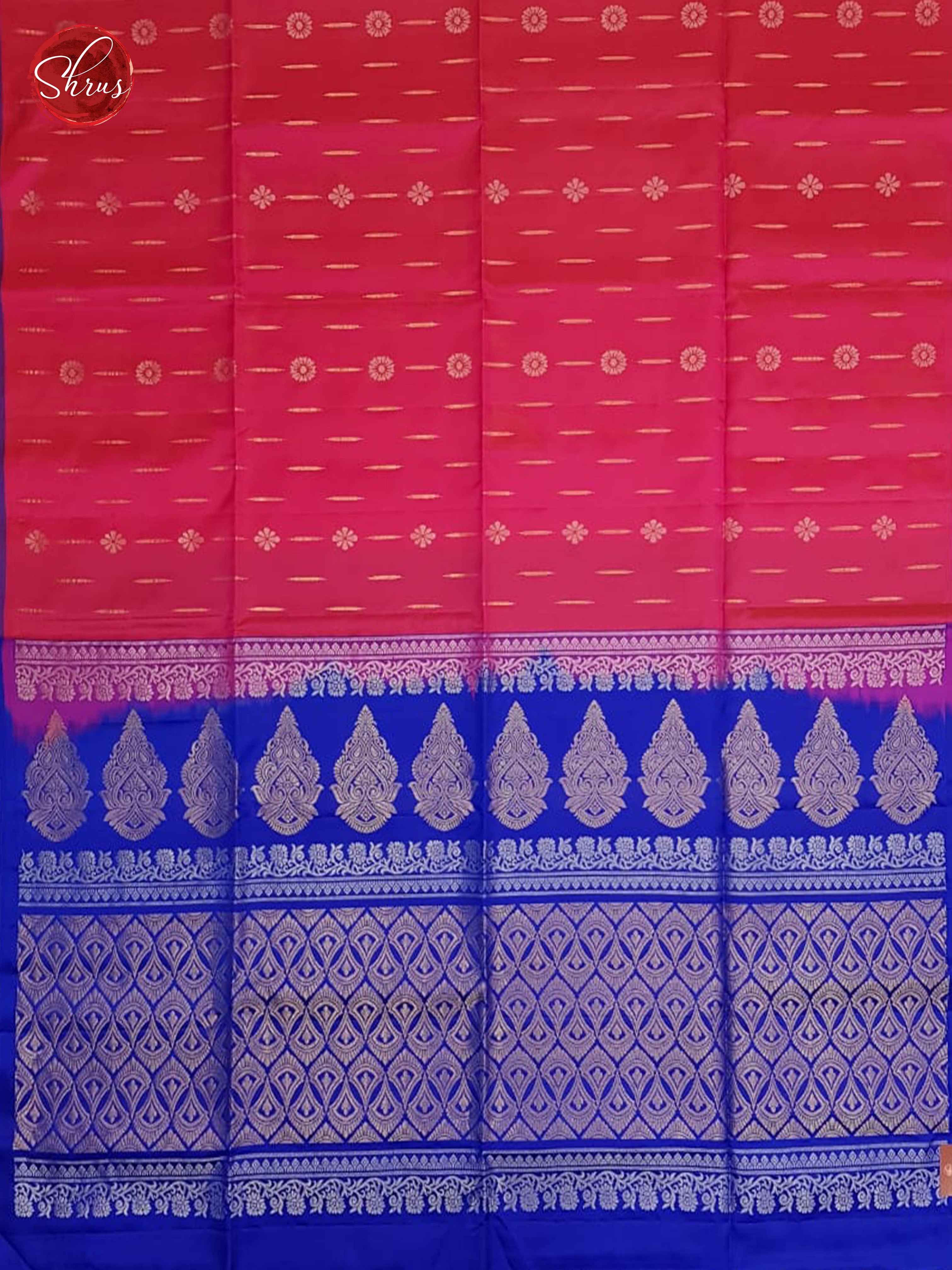 Pink & Blue- Borderless Soft Silk with Gold Zari - Shop on ShrusEternity.com