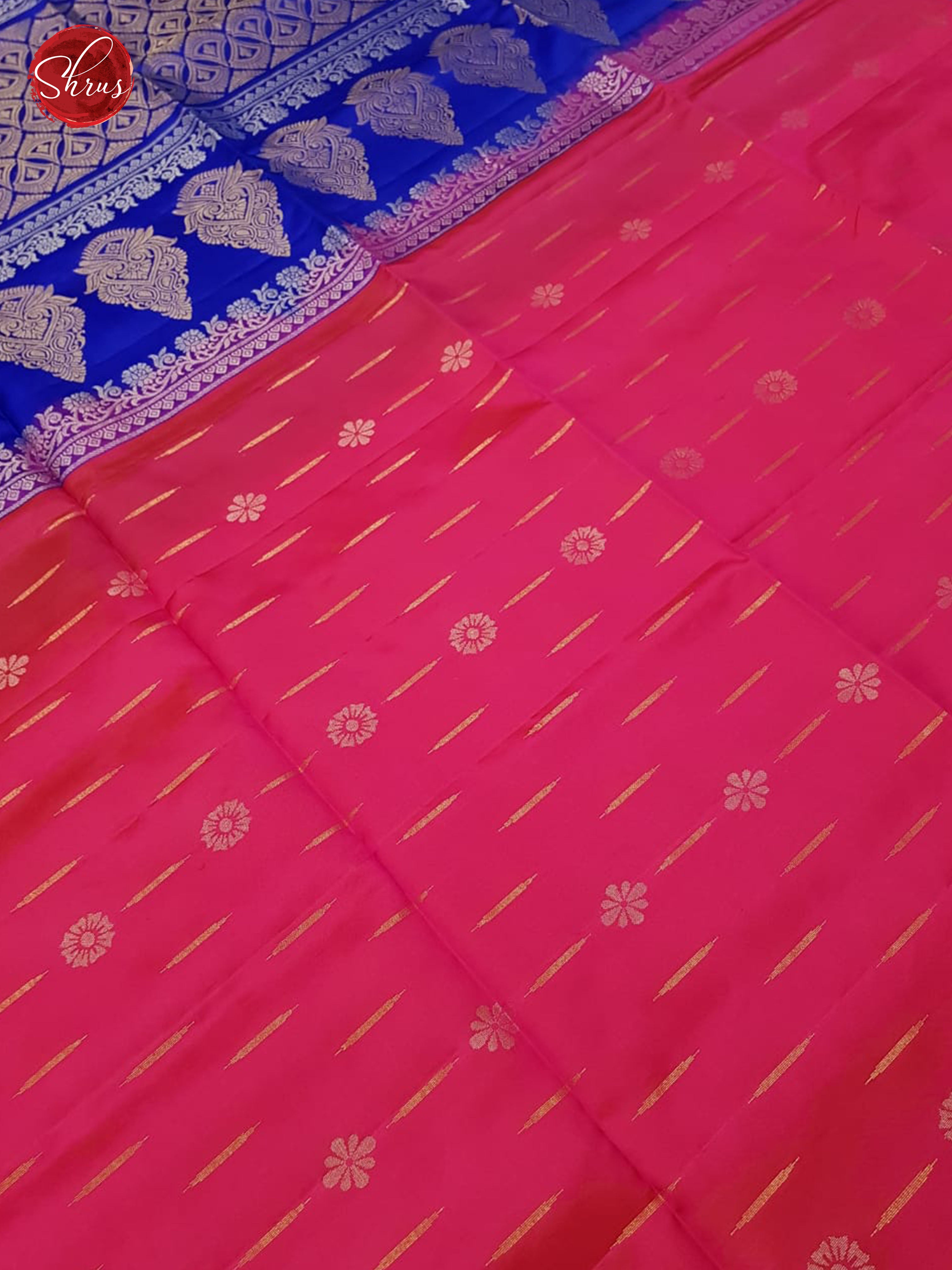 Pink & Blue- Borderless Soft Silk with Gold Zari - Shop on ShrusEternity.com