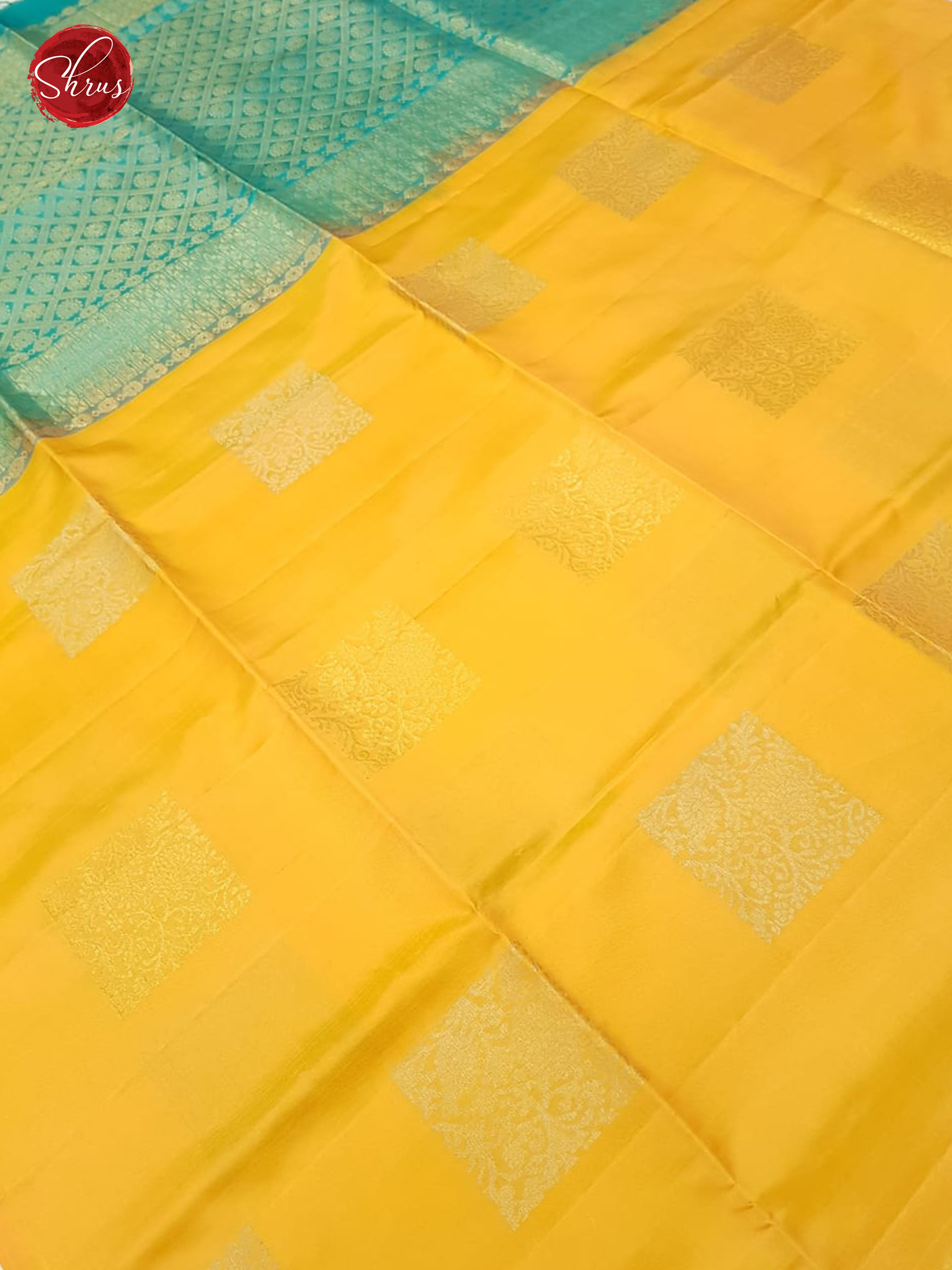 Peal Orange & Teal - Borderless Soft Silk with Gold Zari - Shop on ShrusEternity.com