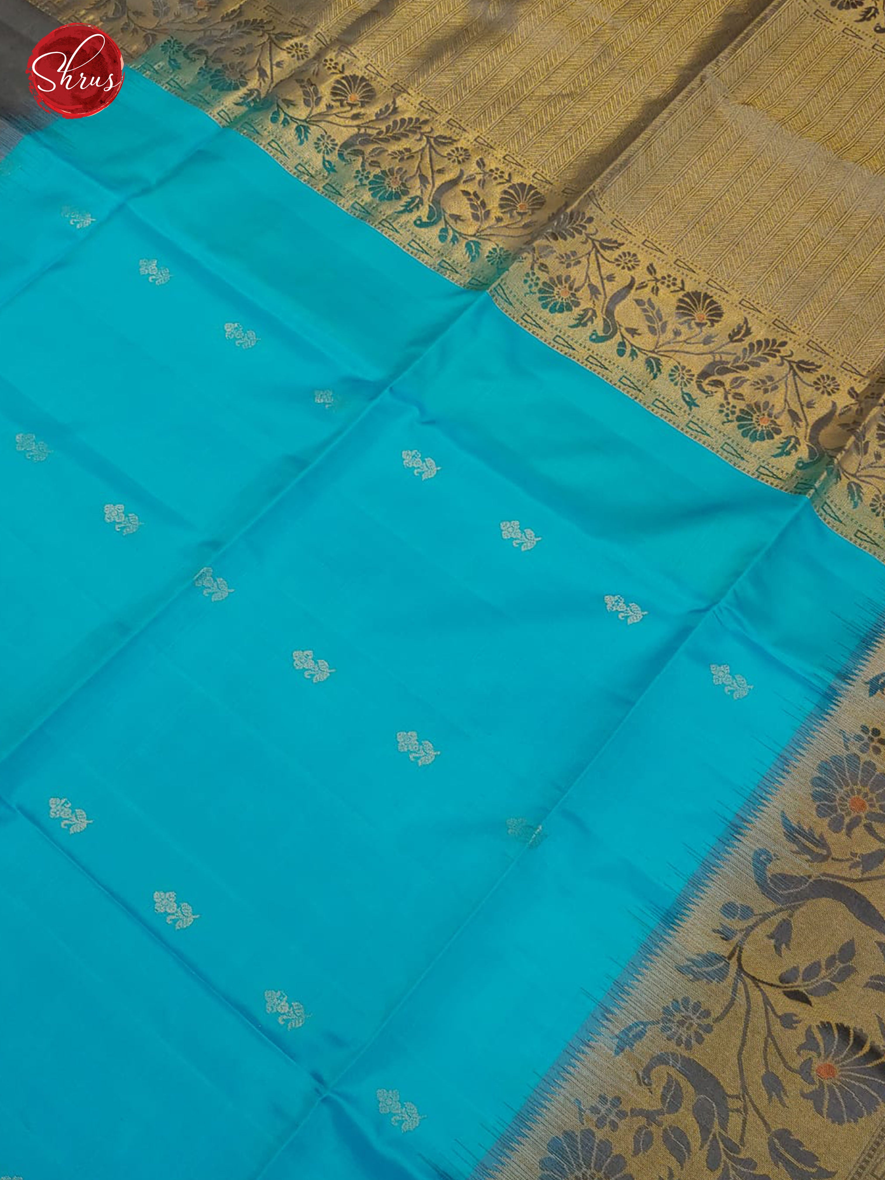 Blue & Grey - Soft Silk with Border & Gold zari - Shop on ShrusEternity.com