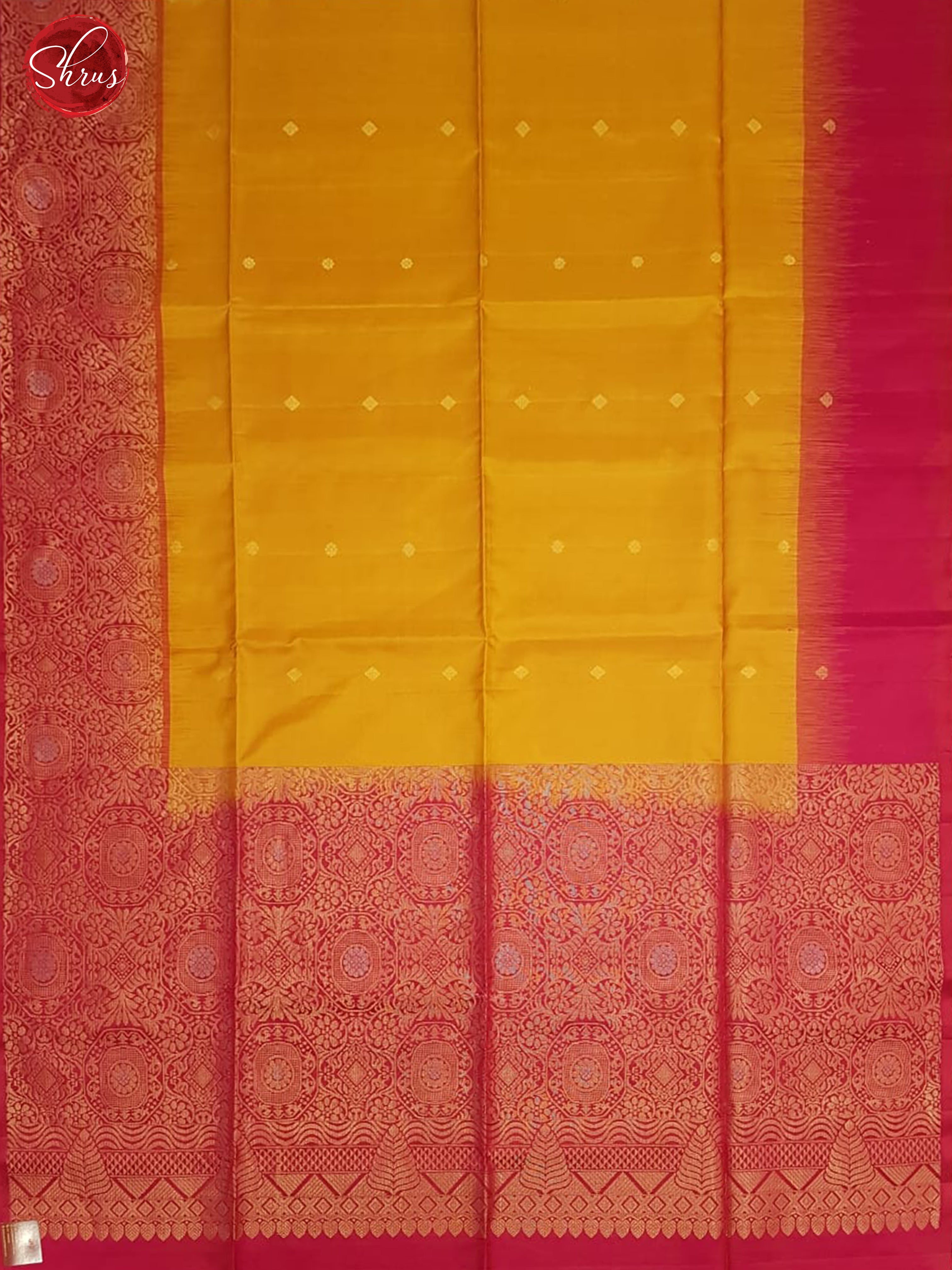 Mustard & Red - Soft Silk with Border & Gold Zari - Shop on ShrusEternity.com
