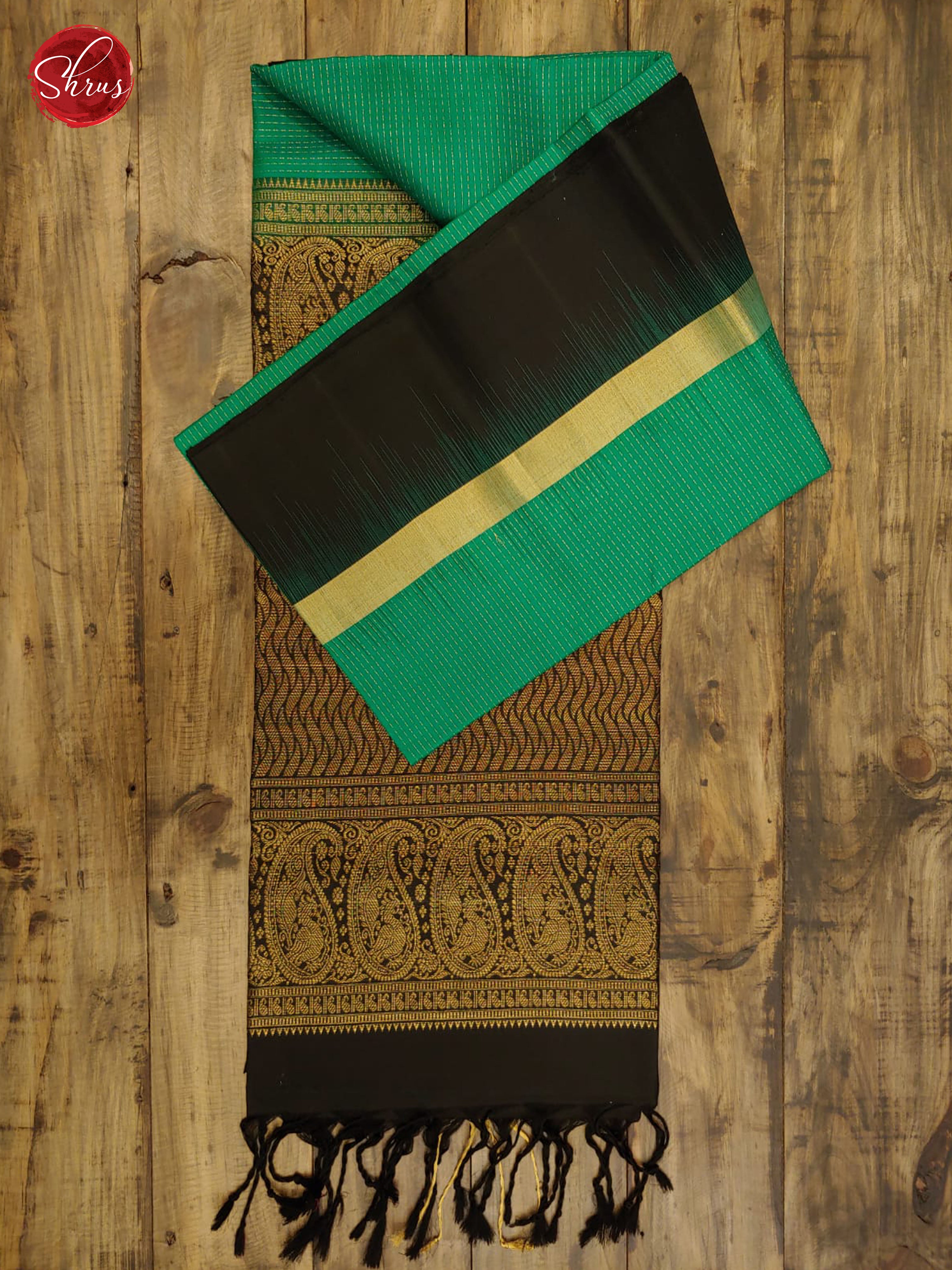 Green & Black - Soft Silk with Border & Gold zari - Shop on ShrusEternity.com
