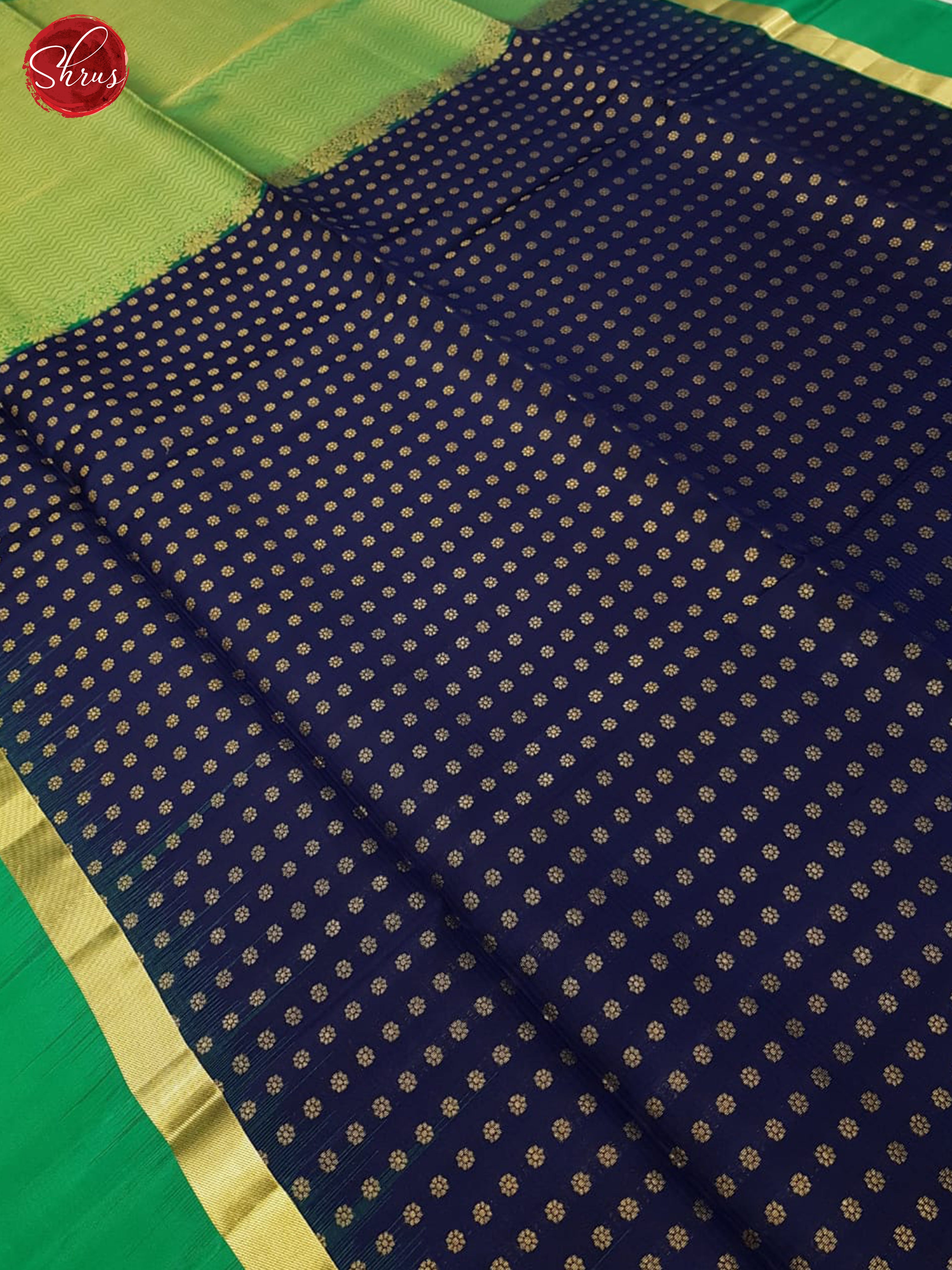 Blue & Green - Soft Silk with Border & Gold zari - Shop on ShrusEternity.com