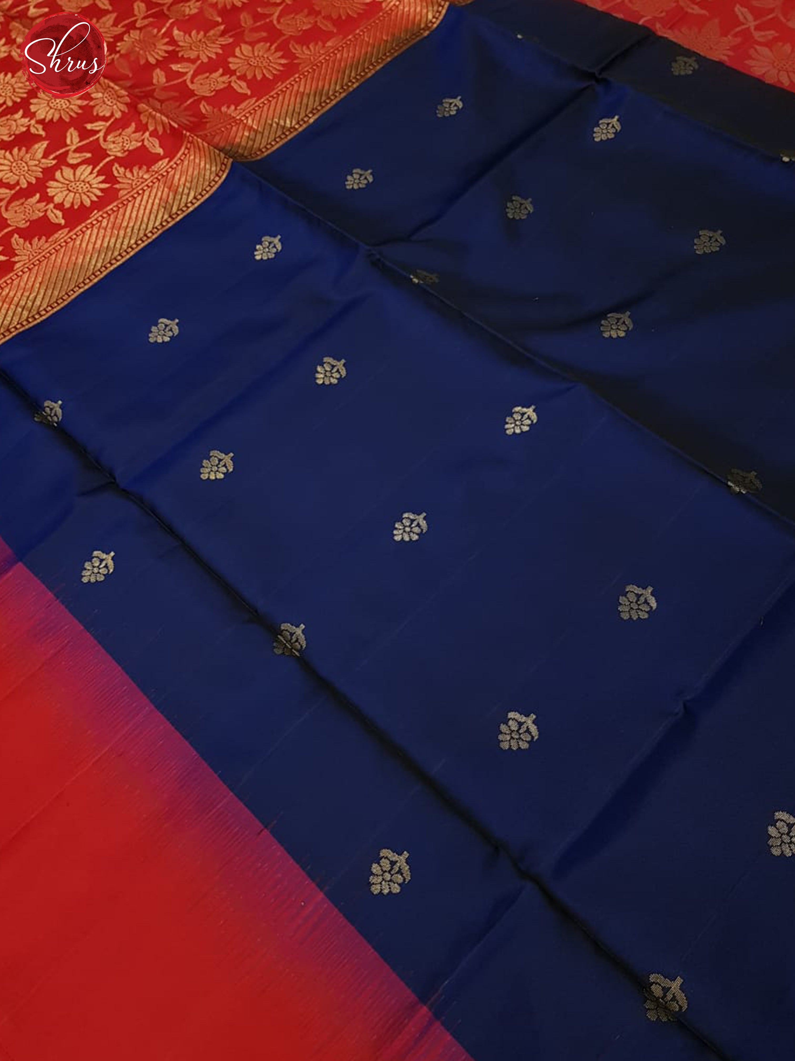 Blue & Red - Soft Silk with Border & Gold Zari - Shop on ShrusEternity.com