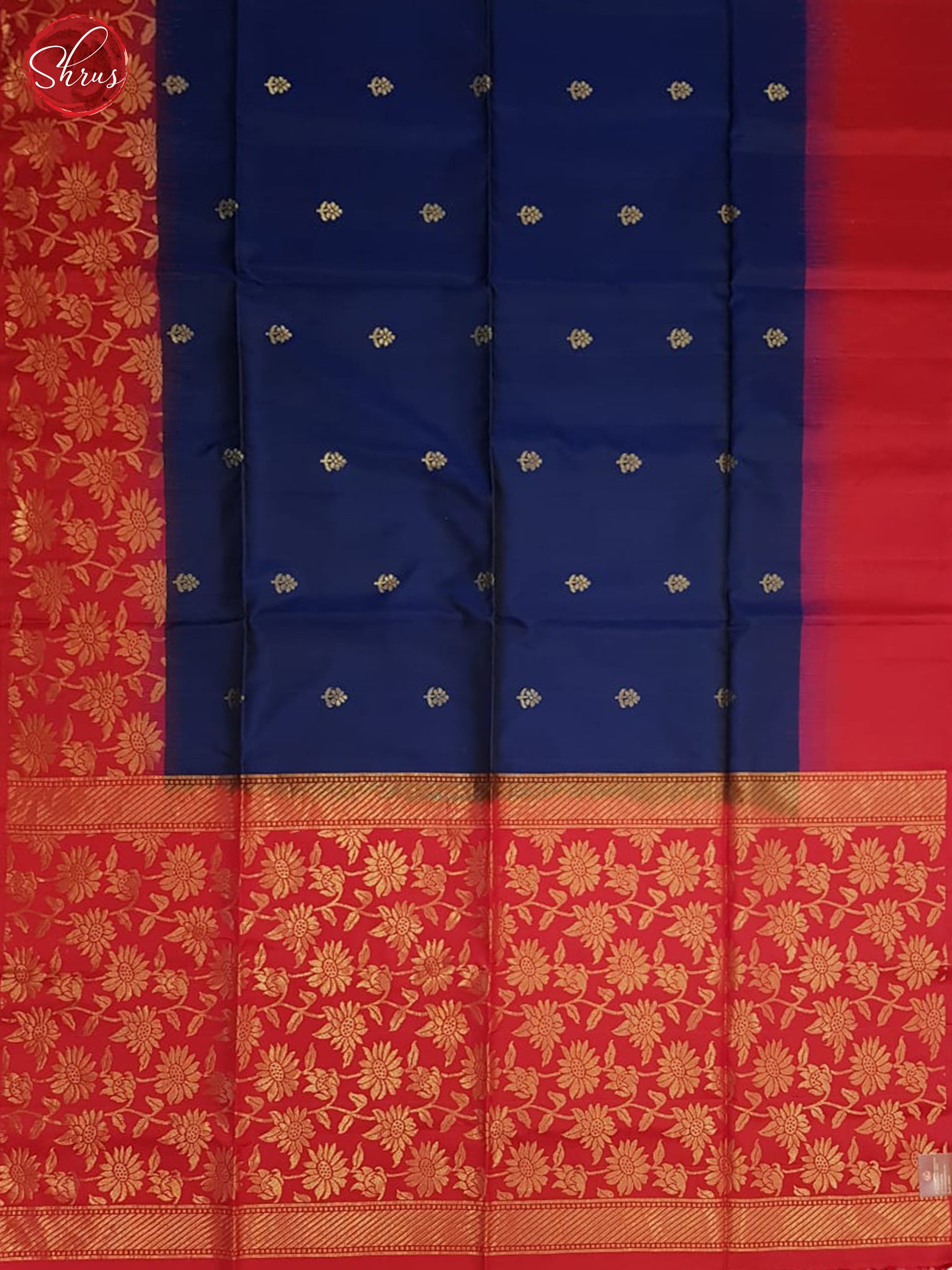 Blue & Red - Soft Silk with Border & Gold Zari - Shop on ShrusEternity.com