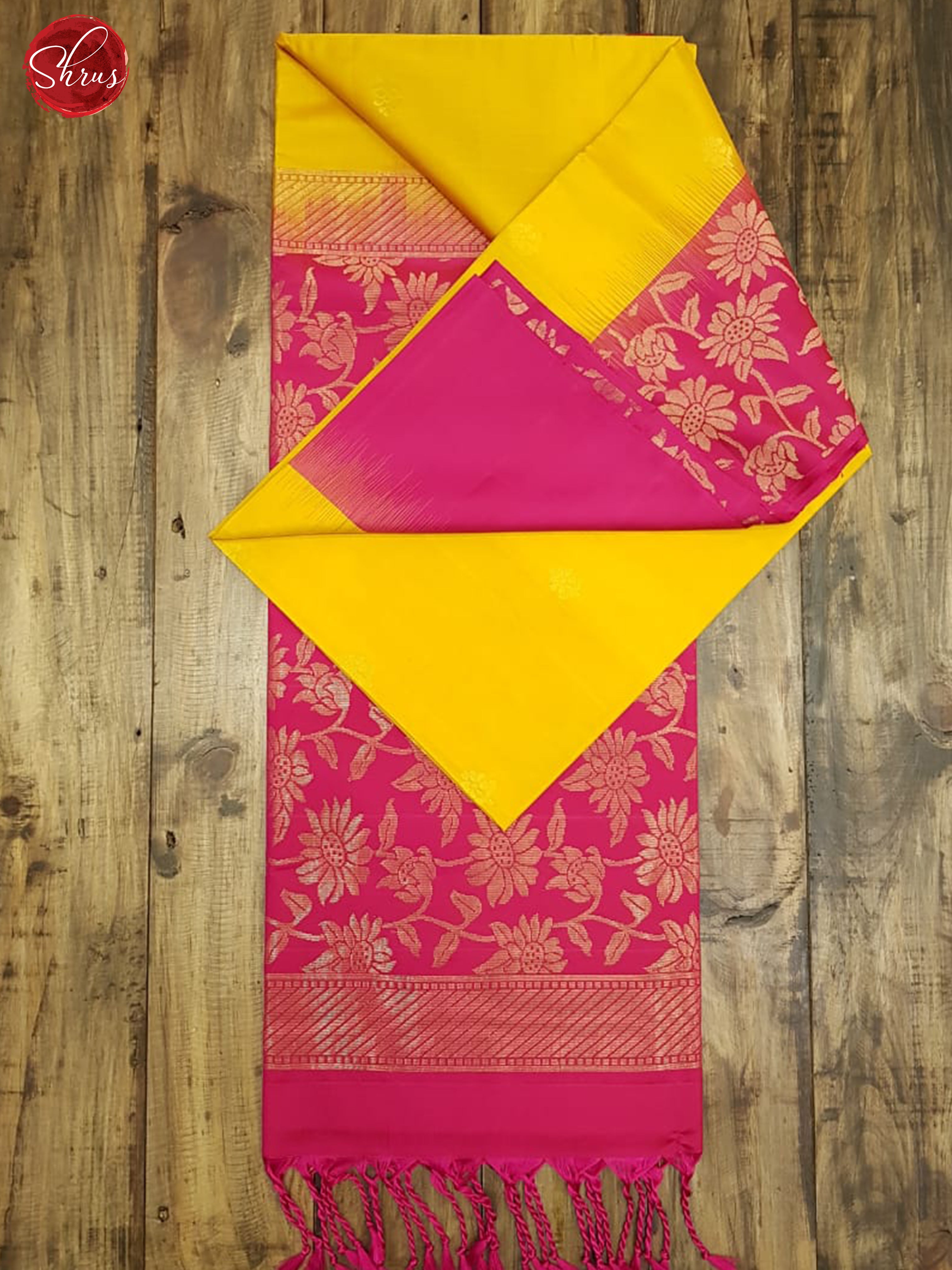 Yellow & Pink - Soft Silk with Border & Gold Zari - Shop on ShrusEternity.com