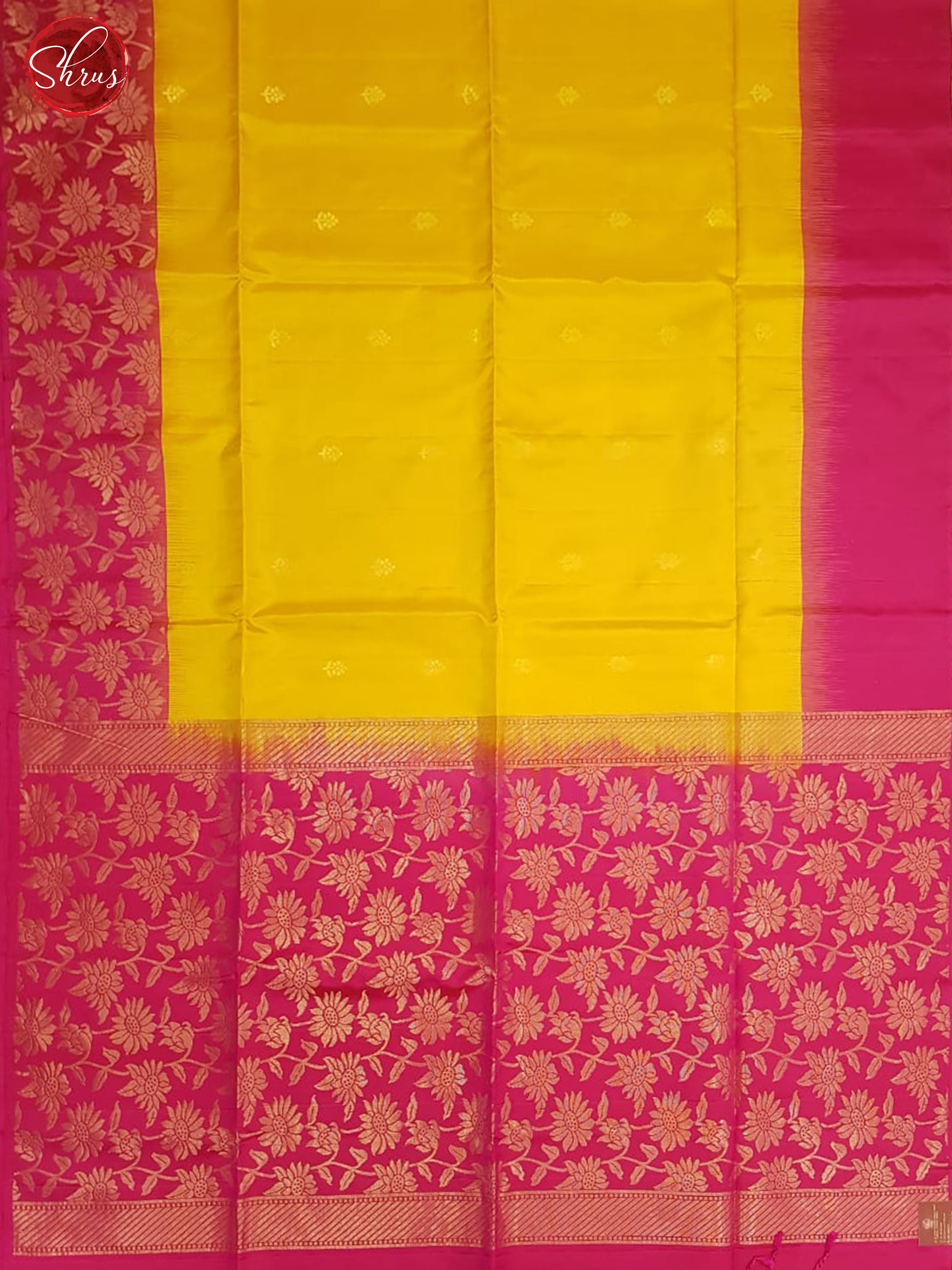 Yellow & Pink - Soft Silk with Border & Gold Zari - Shop on ShrusEternity.com