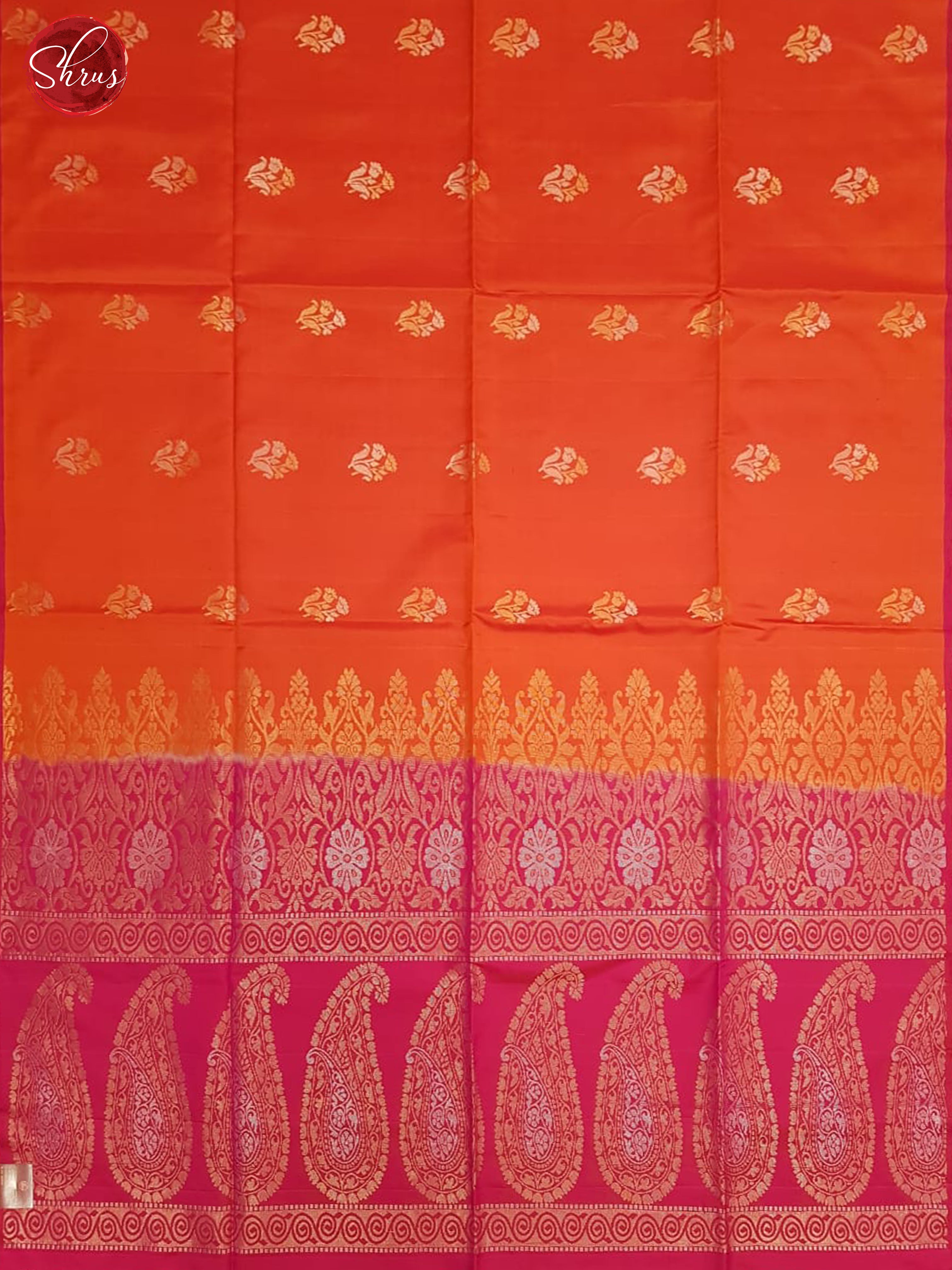 Orange & Pink - Borderless Soft Silk with Gold Zari - Shop on ShrusEternity.com