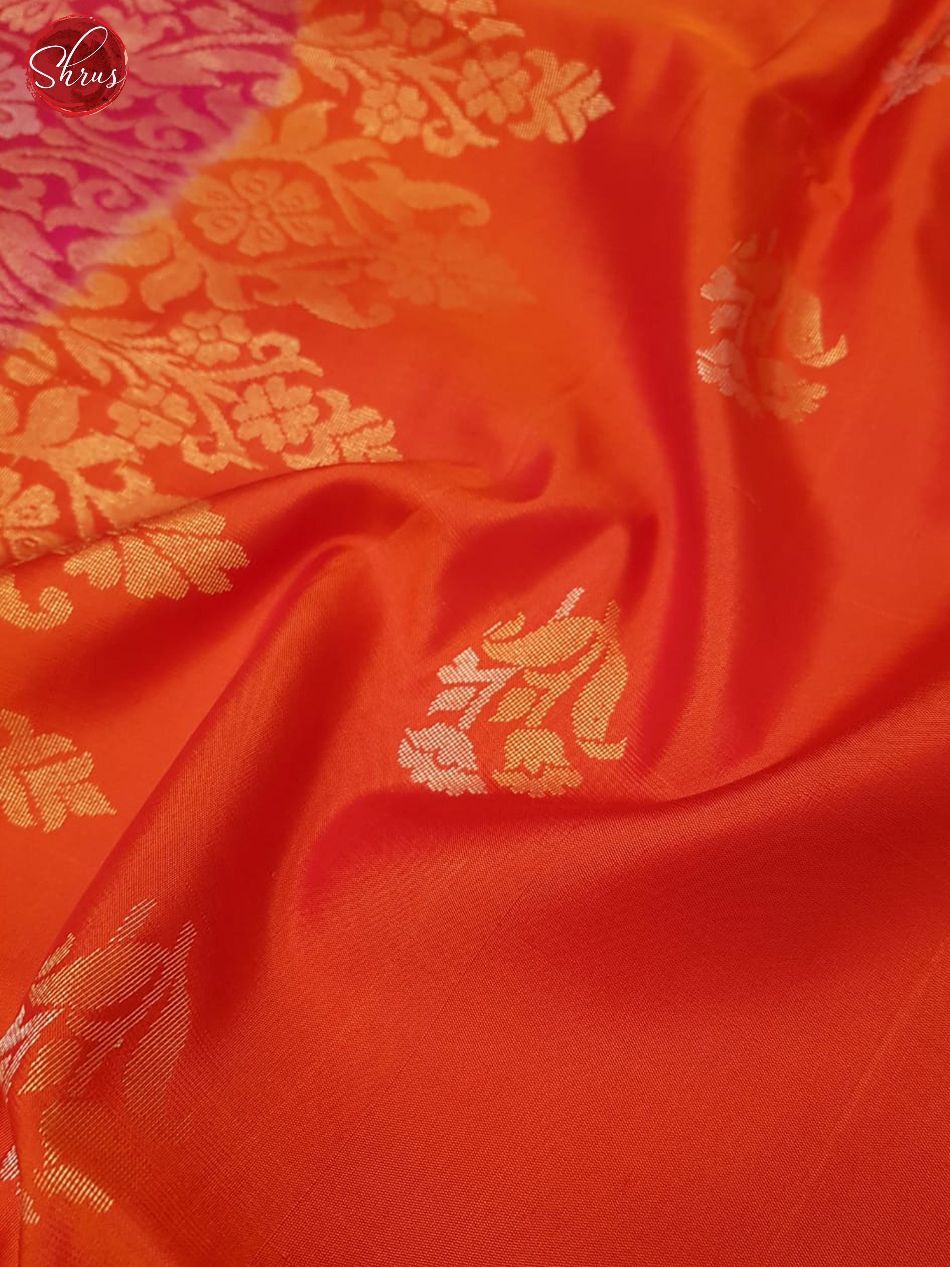 Orange & Pink - Borderless Soft Silk with Gold Zari - Shop on ShrusEternity.com