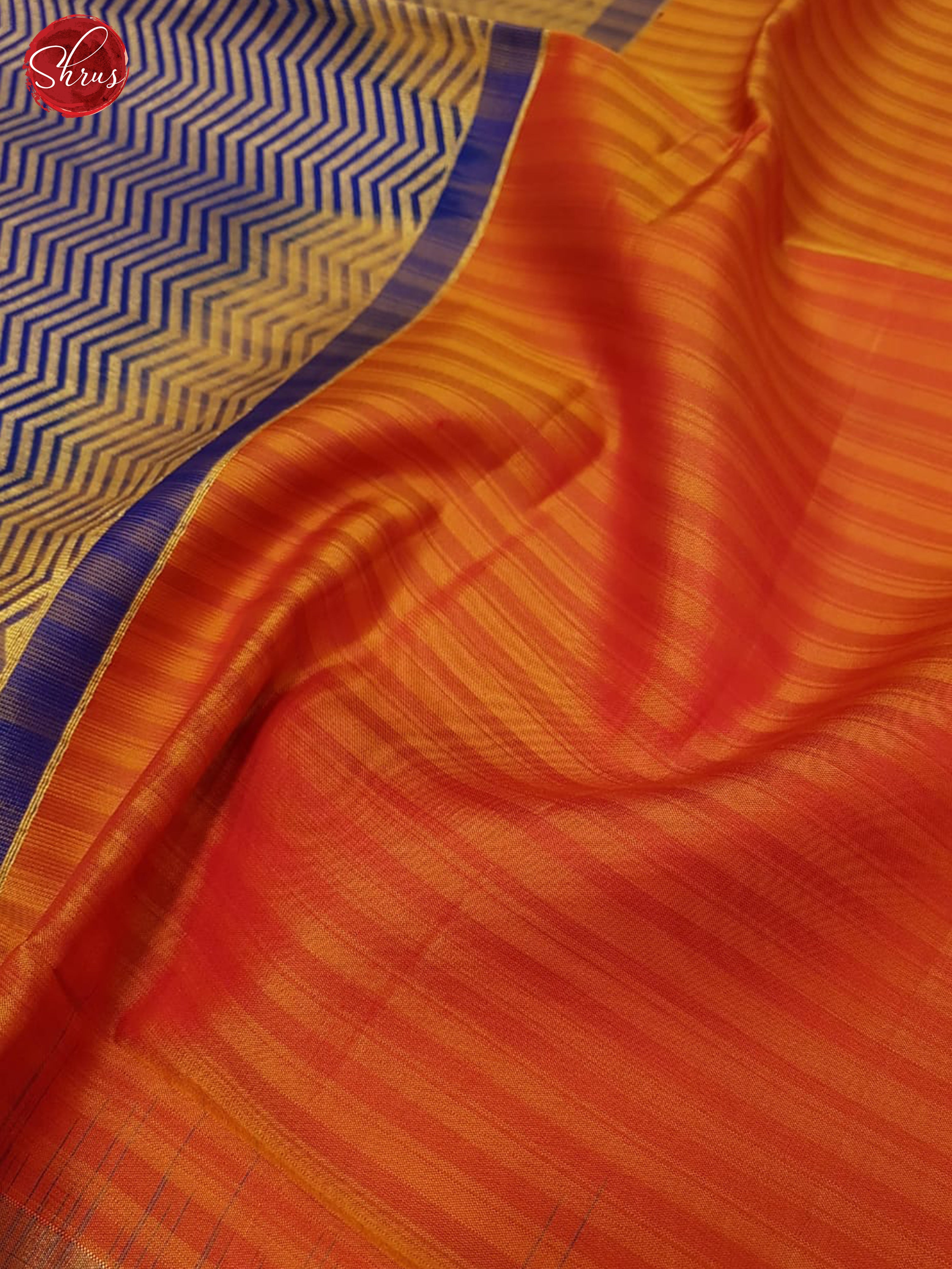 Orange & Blue -Soft Silk with Border & Gold Zari - Shop on ShrusEternity.com