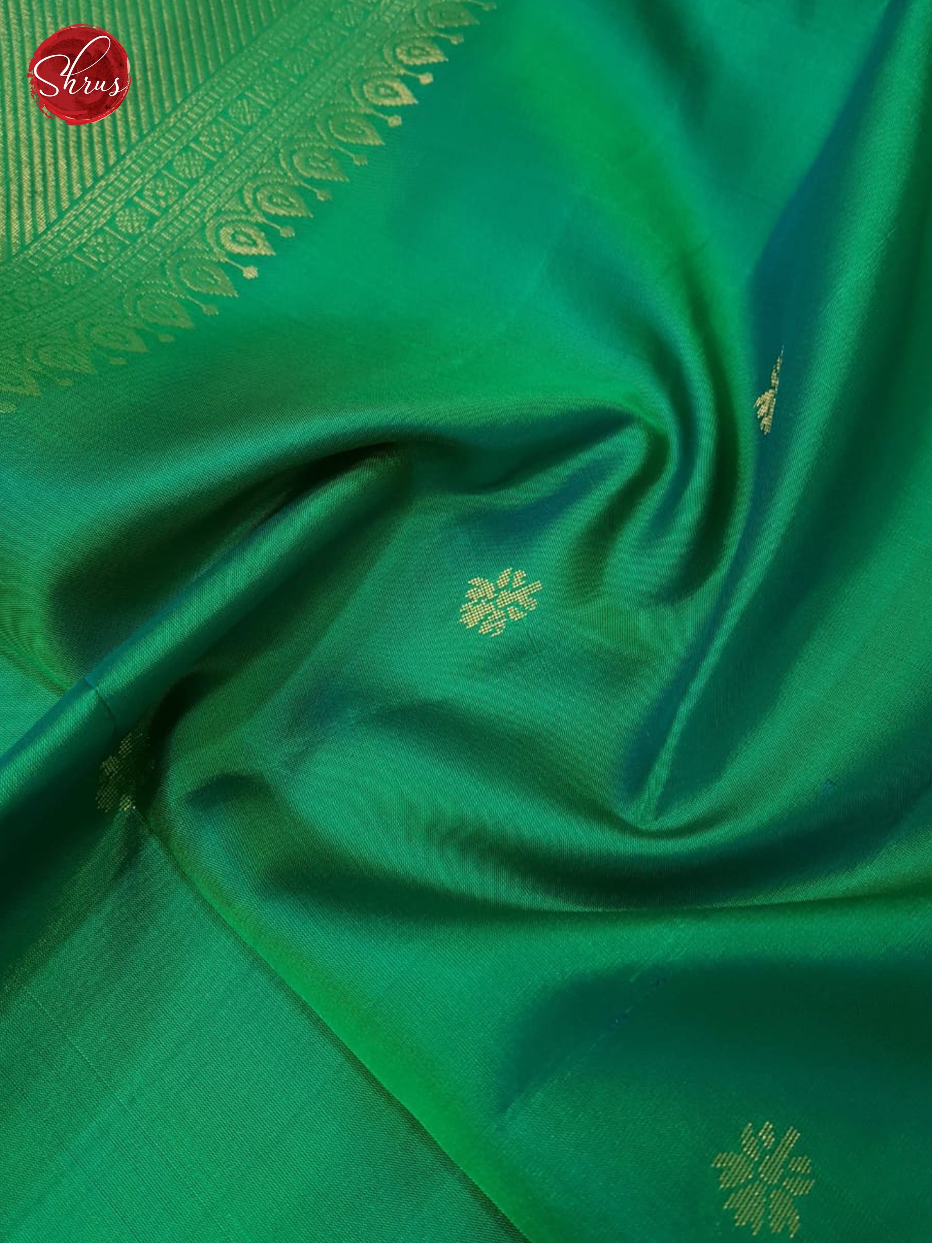Green(Single Tone)- Soft Silk with Border & Gold zari - Shop on ShrusEternity.com