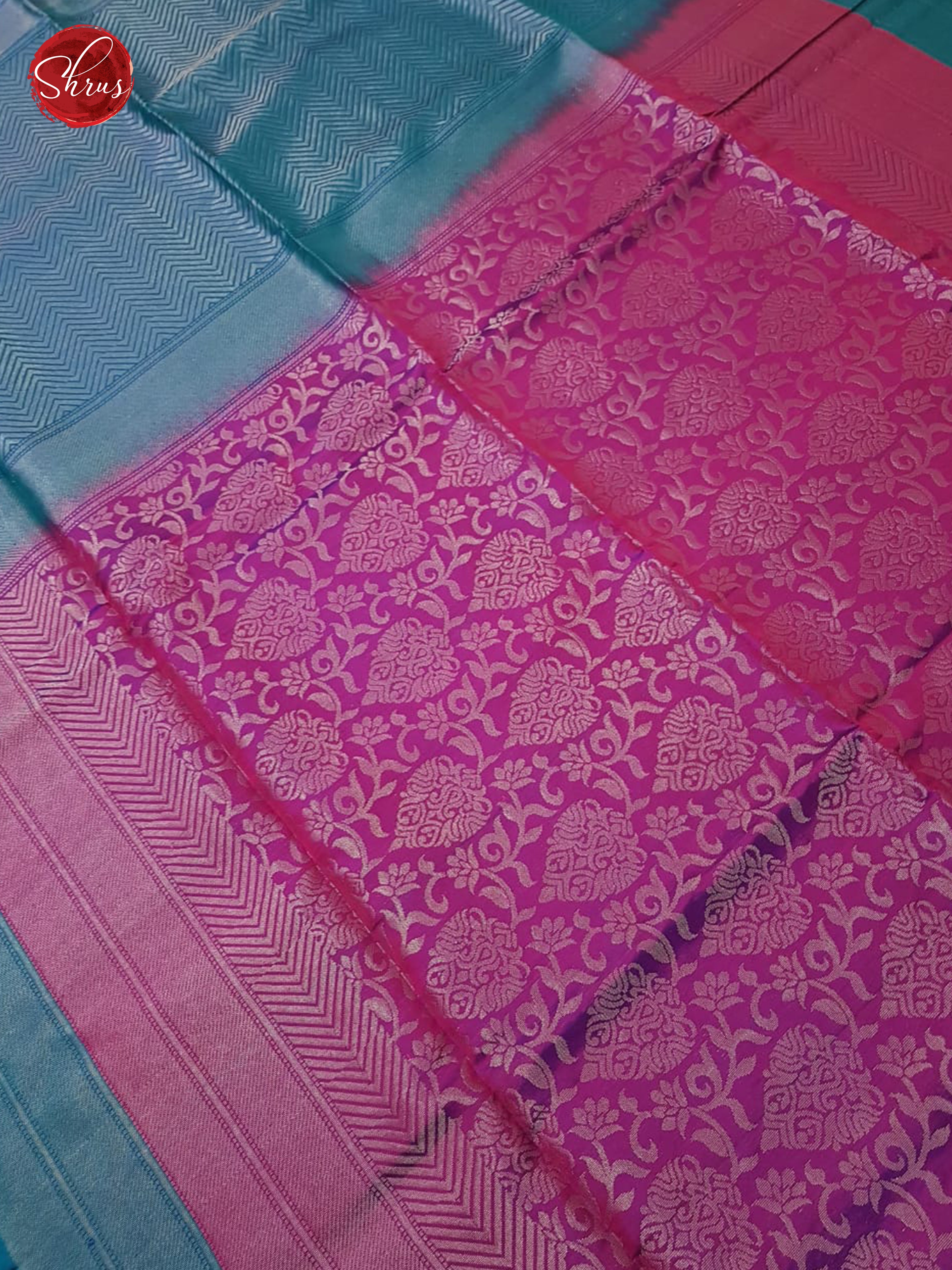 Pink & Blue - Soft Silk with Border & Gold zari - Shop on ShrusEternity.com