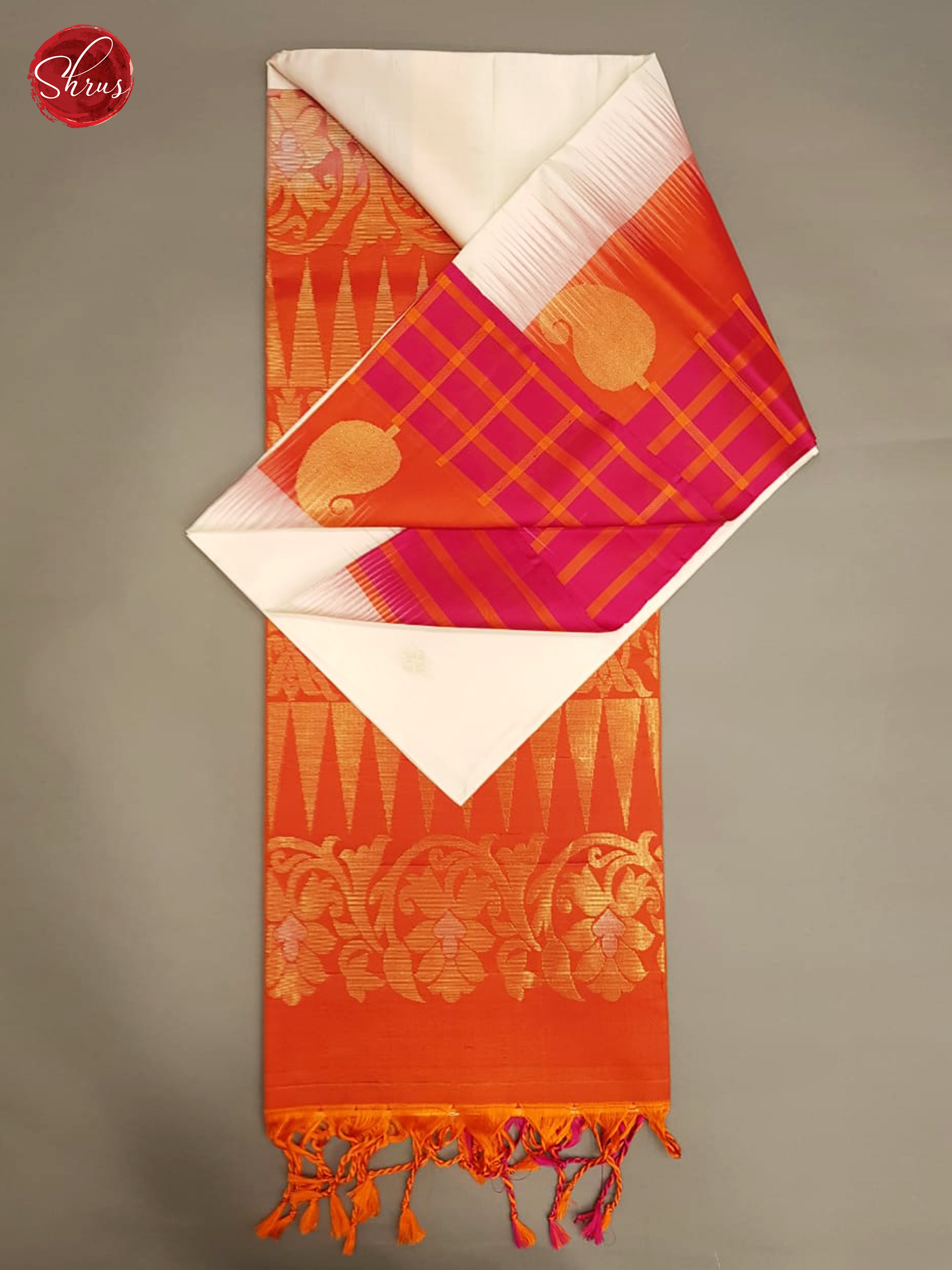 Cream & Orange - Soft Silk with Border & Gold zari - Shop on ShrusEternity.com