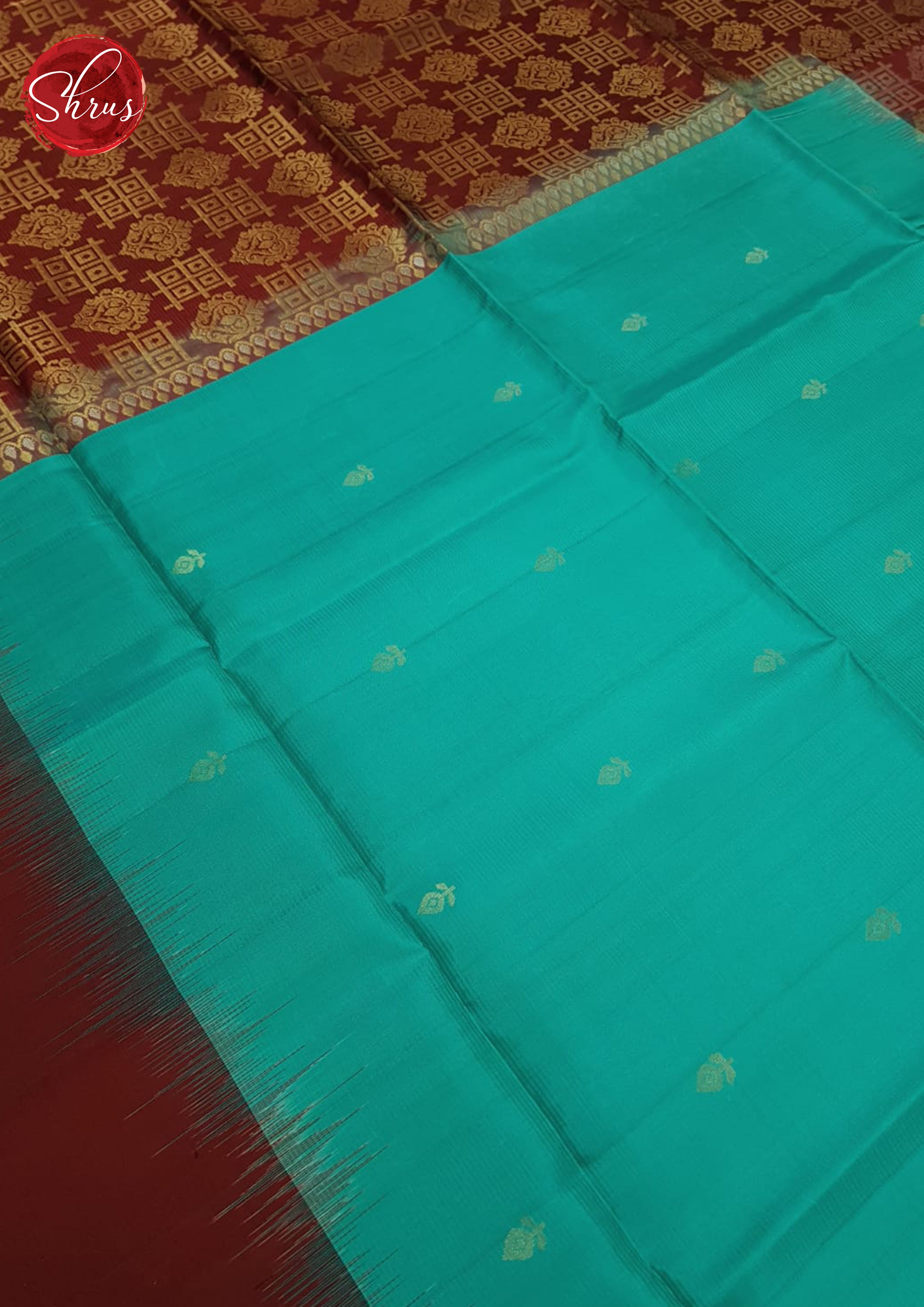 Blue & Brown - Soft Silk with zari woven floral buttas on the body & Contrast zari border - Shop on ShrusEternity.com