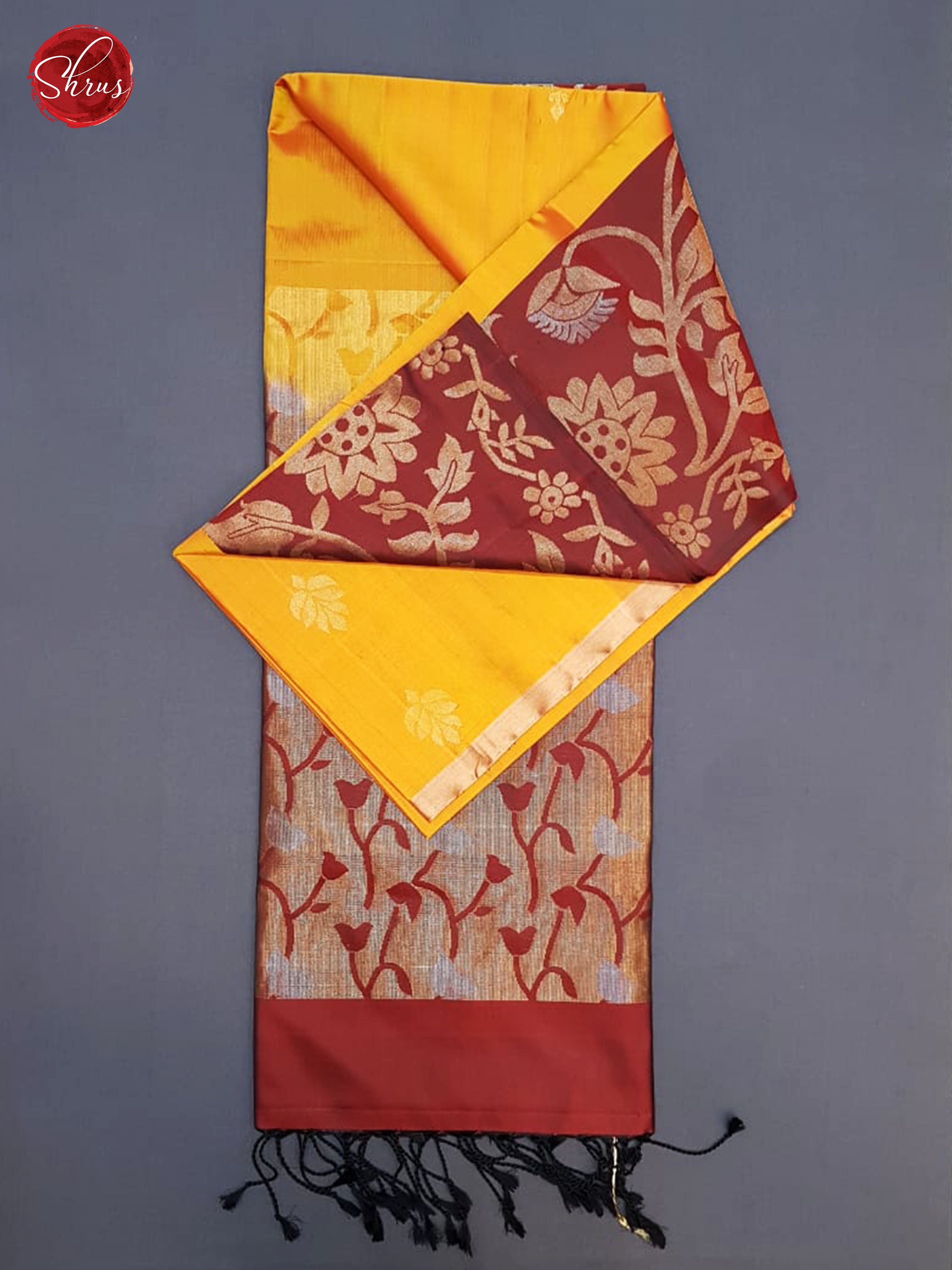 Mustard & Maroon - Soft Silk with zari woven floral motifs on the body  & Contrast Zari Border - Shop on ShrusEternity.com