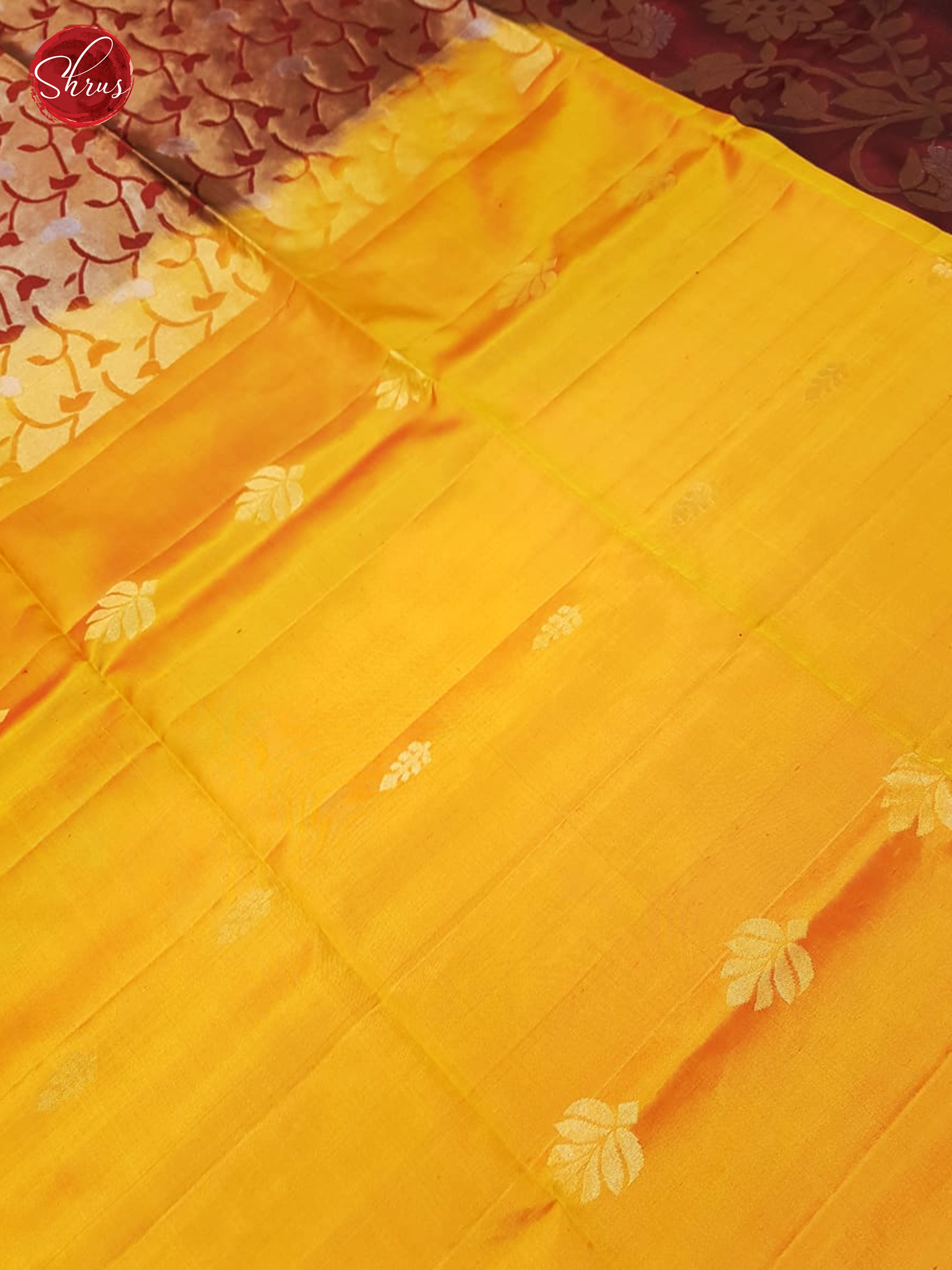 Mustard & Maroon - Soft Silk with zari woven floral motifs on the body  & Contrast Zari Border - Shop on ShrusEternity.com