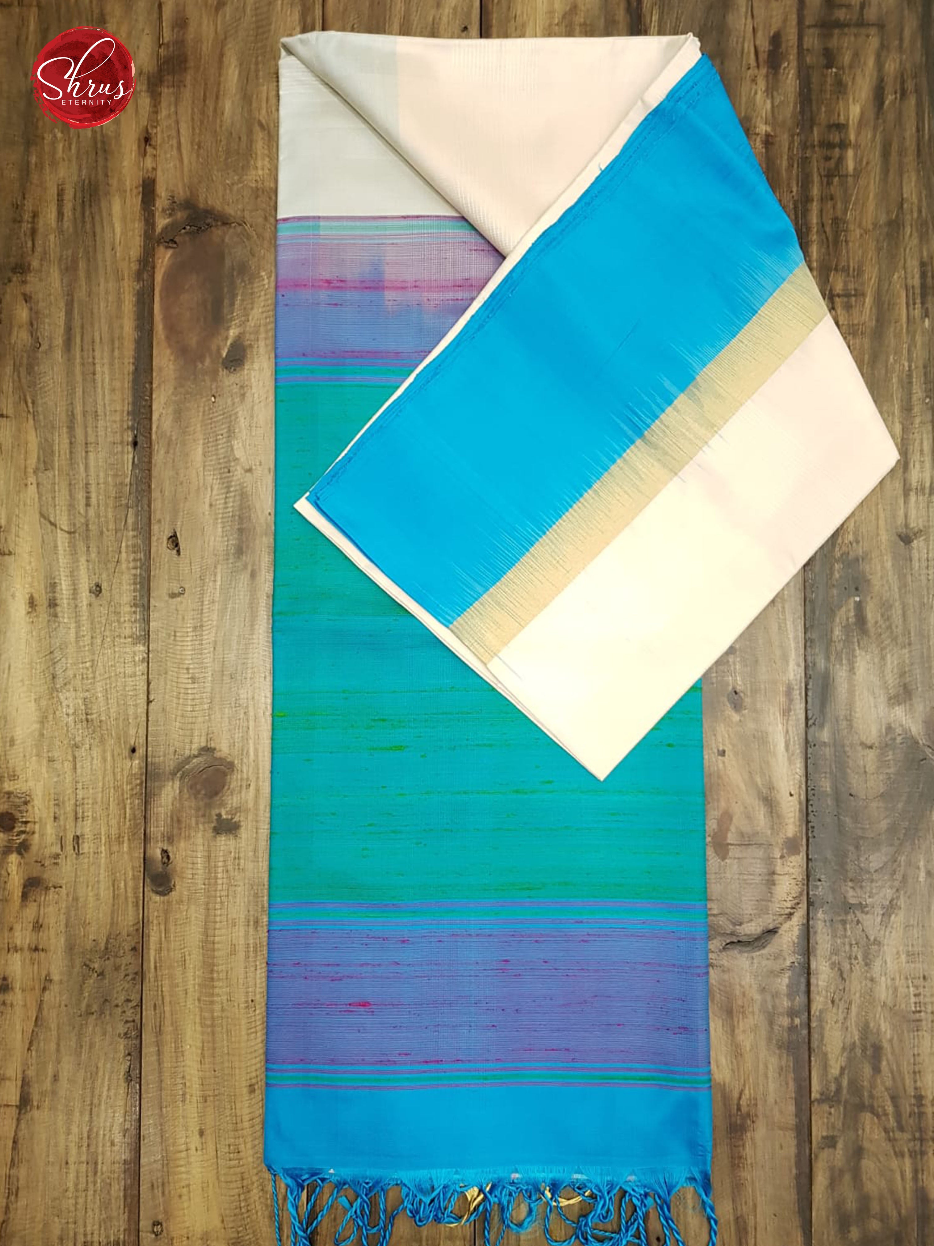 Cream & Blue - Soft Silk  with Border - Shop on ShrusEternity.com