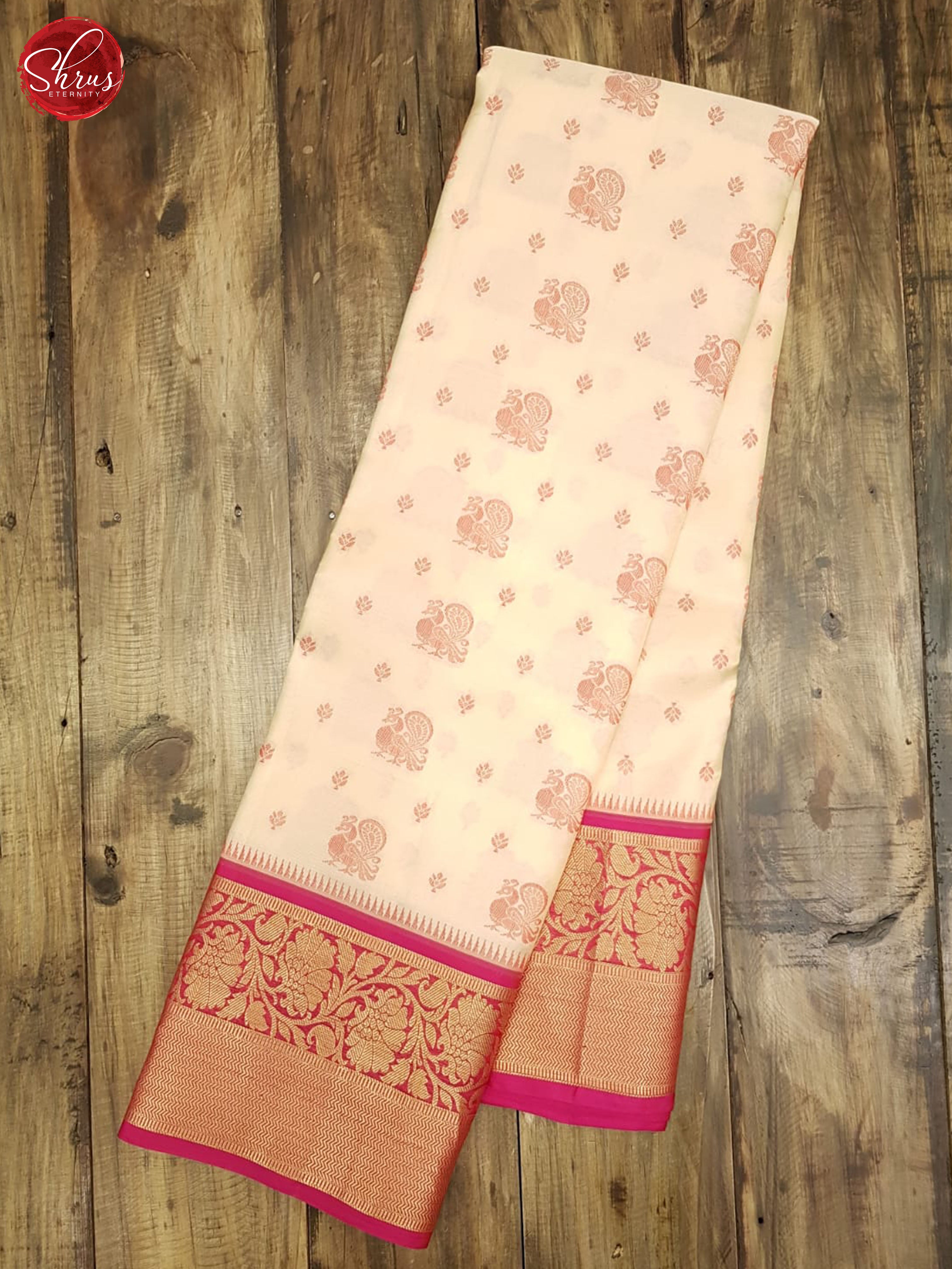 Cream & Pink - Soft Silk with Border & Gold Zari - Shop on ShrusEternity.com