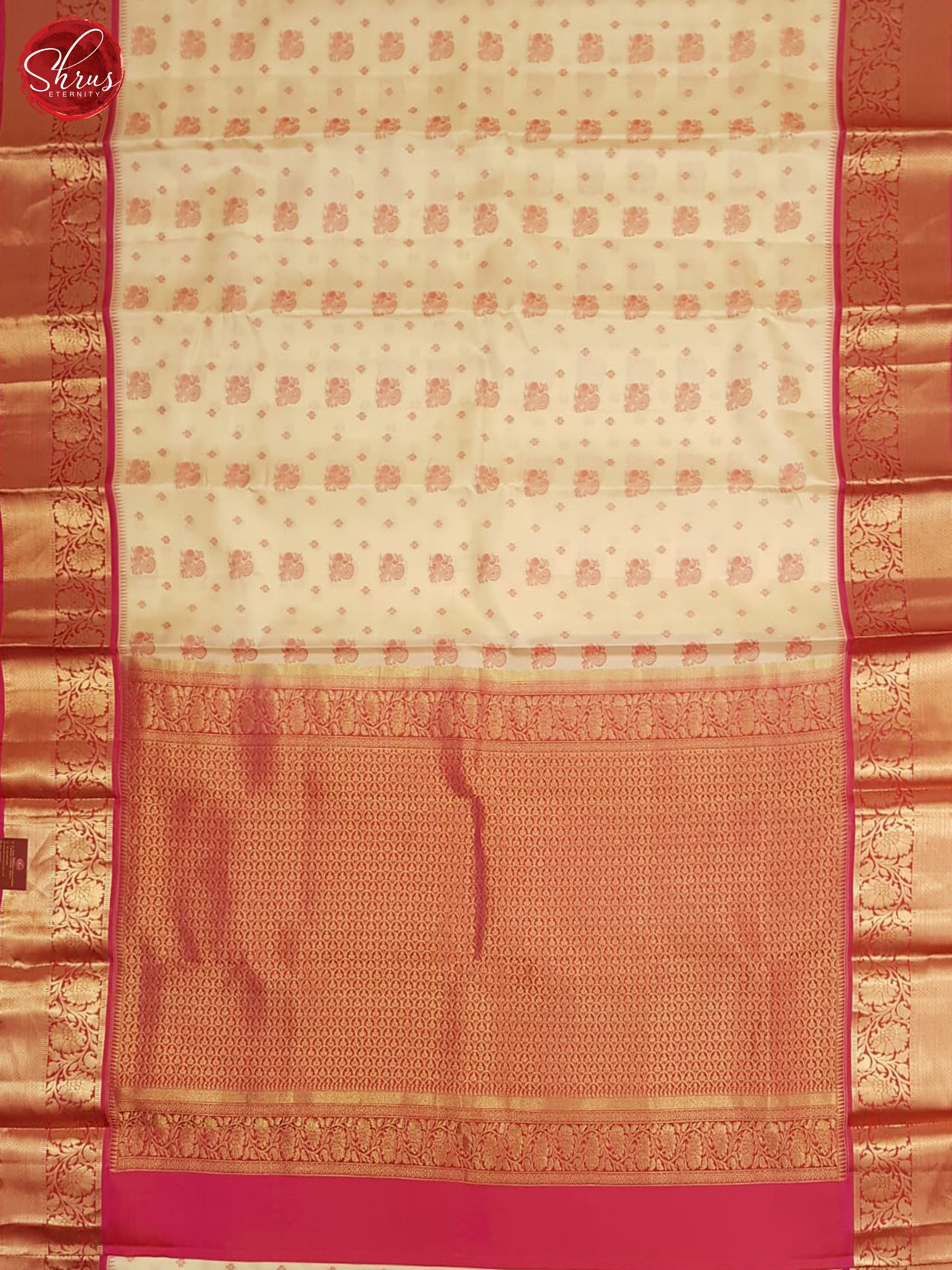 Cream & Pink - Soft Silk with Border & Gold Zari - Shop on ShrusEternity.com