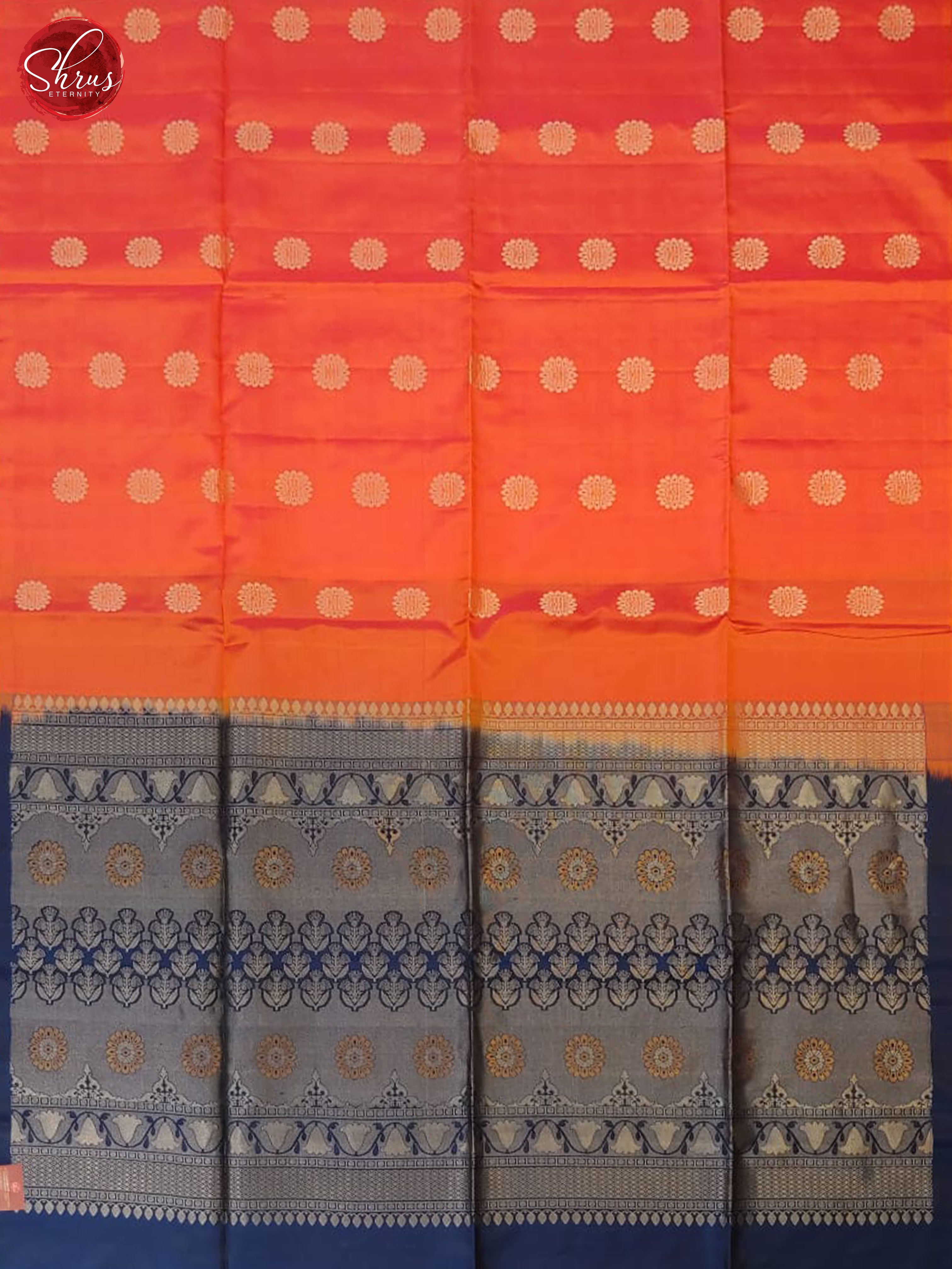 Orange & Blue - Borderless  Soft Silk with gold   zari - Shop on ShrusEternity.com