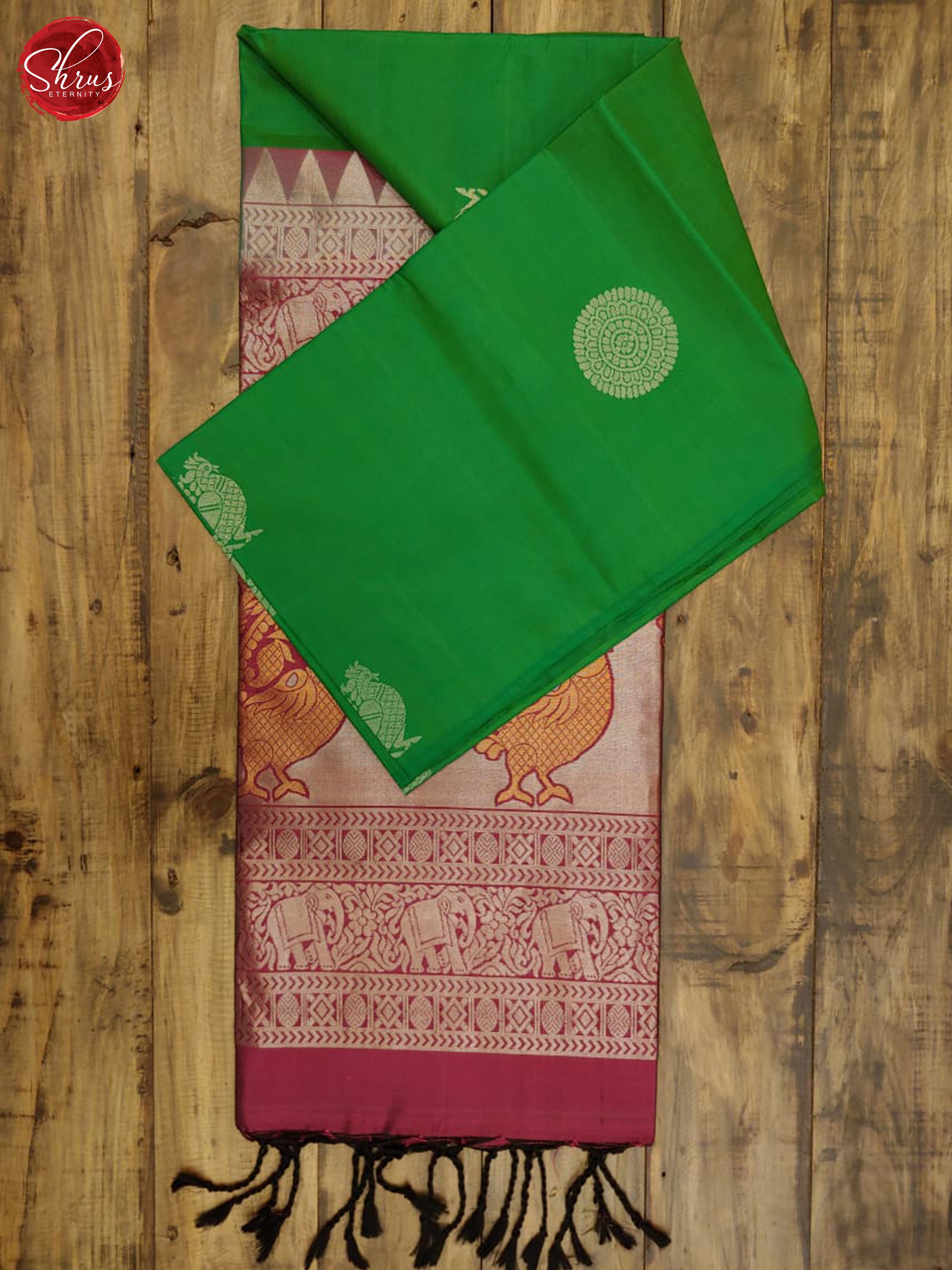 Green & Wine - Borderless Soft Silk with Gold zari - Shop on ShrusEternity.com
